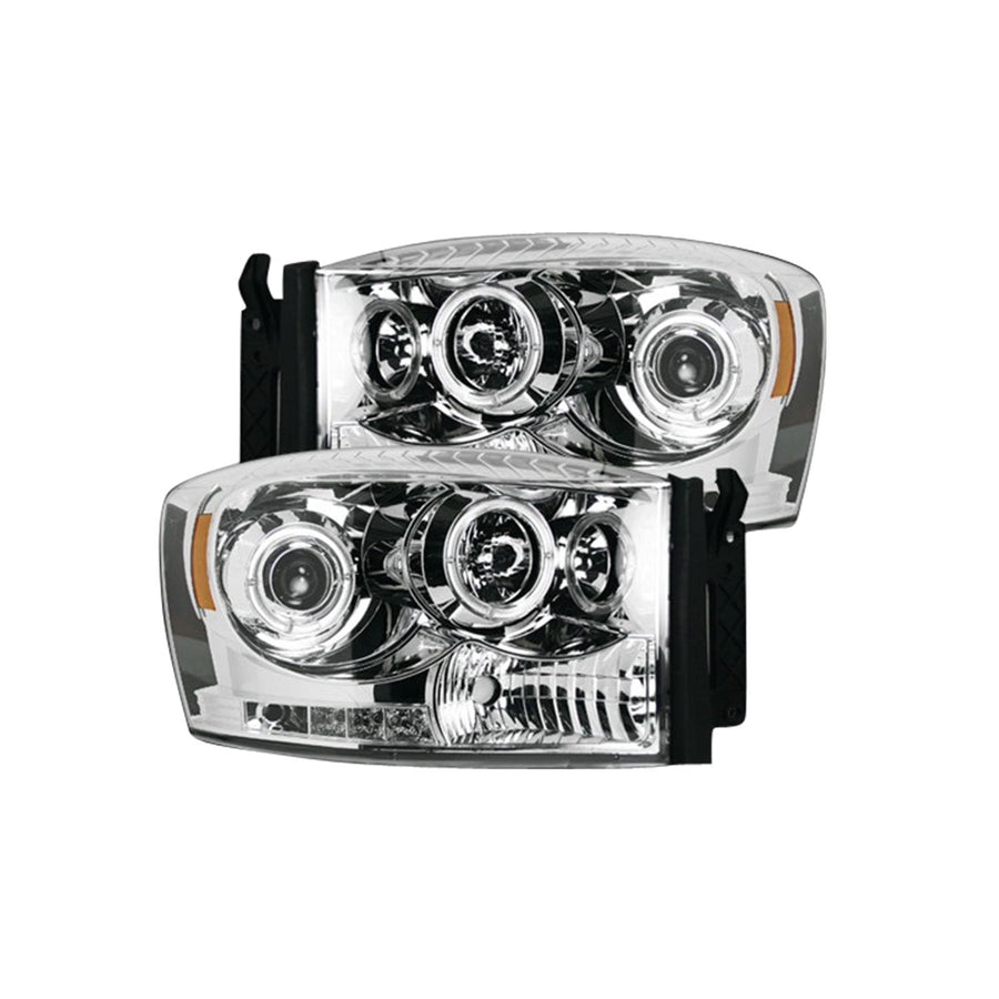 Dodge RAM 1500 Projector Headlights for Recon (06-08) with CCFL Halos & DRL in Clear/Chrome