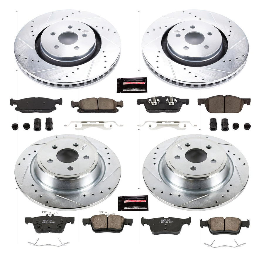 Power Stop K7231 Z23 Carbon Fiber Brake Pads Front and Rear with Drilled & Slotted Brake Rotors Kit For Lincoln MKX 2016-2018 [Model Specific]