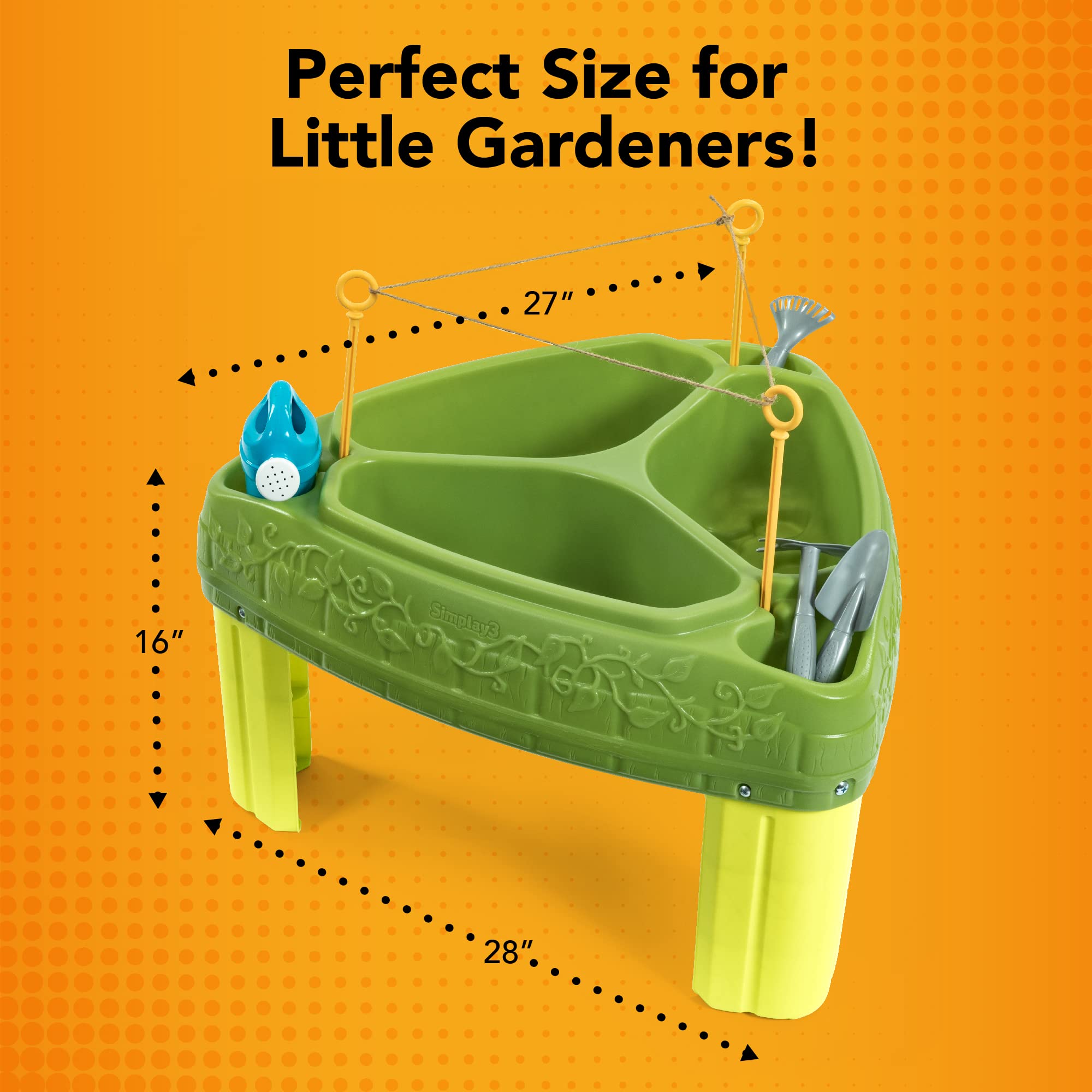 Simplay3 Raised Garden Planter Seed to Sprout, Kids Outdoor Kit with Garden Tools for Growing Flowers or Vegetables, Green, Made in USA