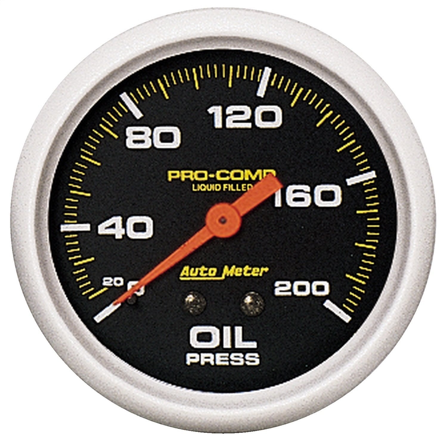 Pro-Comp Auto Meter 5422; Liquid-Filled Mechanical Oil Pressure Gauge; 2 5/8 in; 0-200 psi; Incl. 1/8/0.25 in. NPT Fittings; 6 ft. Nylon Tubing;