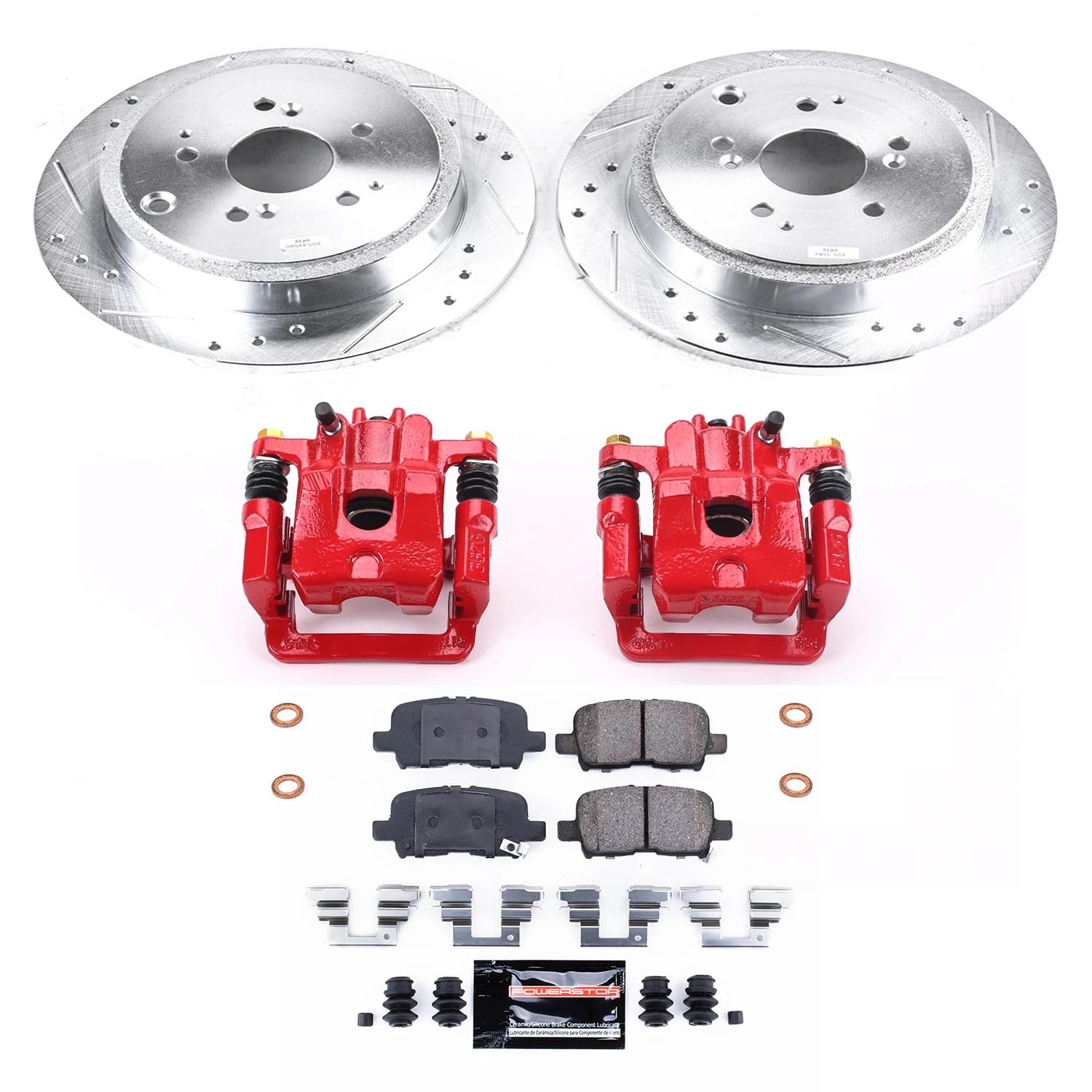 Power Stop Z23 Evolution KC2382 Rear Brake Caliper Kit- Brake Rotors, Brake Pads, Brake Calipers For Acura MDX 2001-2006, Honda Pilot 2003-2008 [Model Specific]