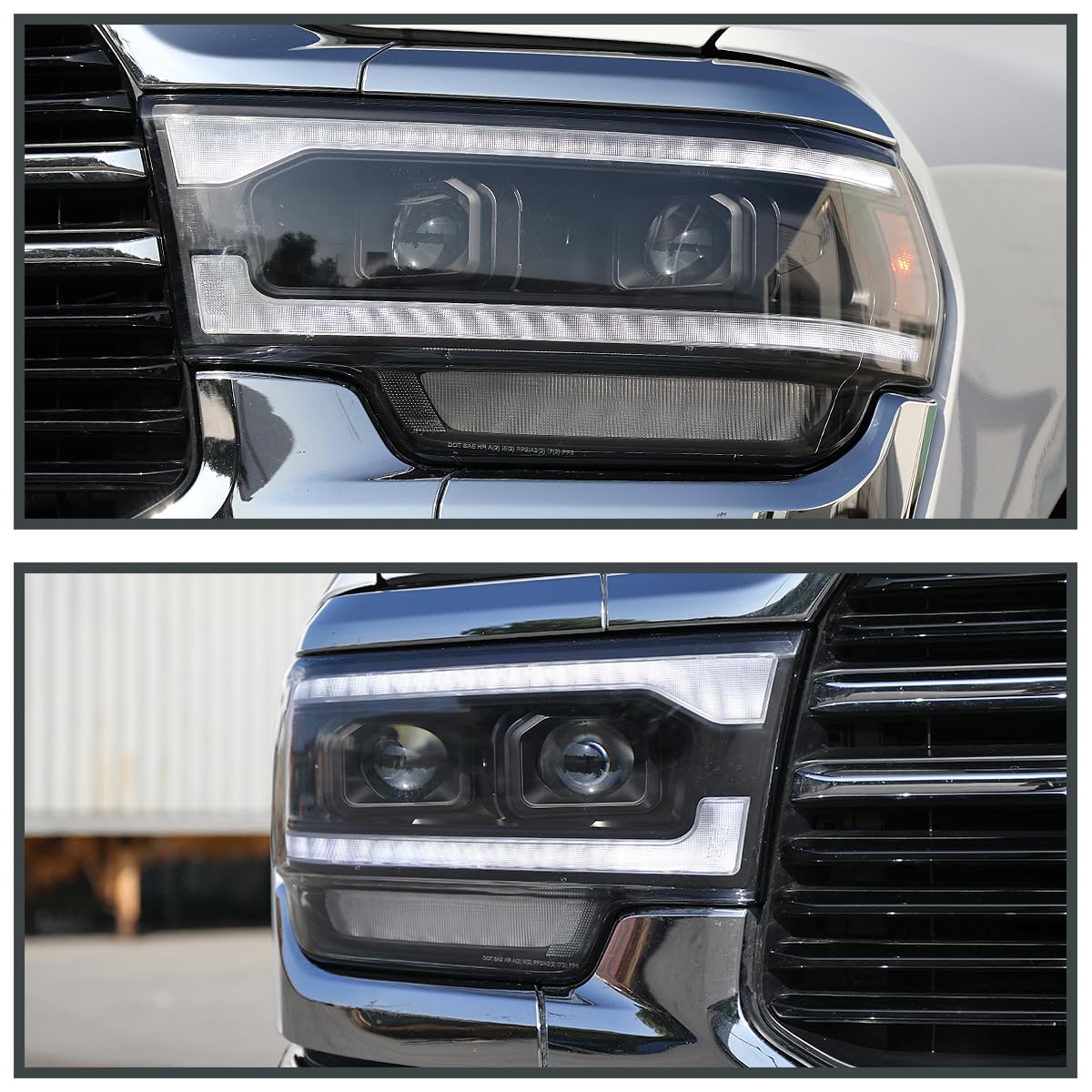 Dual Projector Headlights SPEC-D TUNING Black w/Sequential LED Turn Signal and Startup Animation Compatible with 2019-2024 Dodge Ram 2500, 3500, 4500, Left + Right Pair Headlamps Assembly