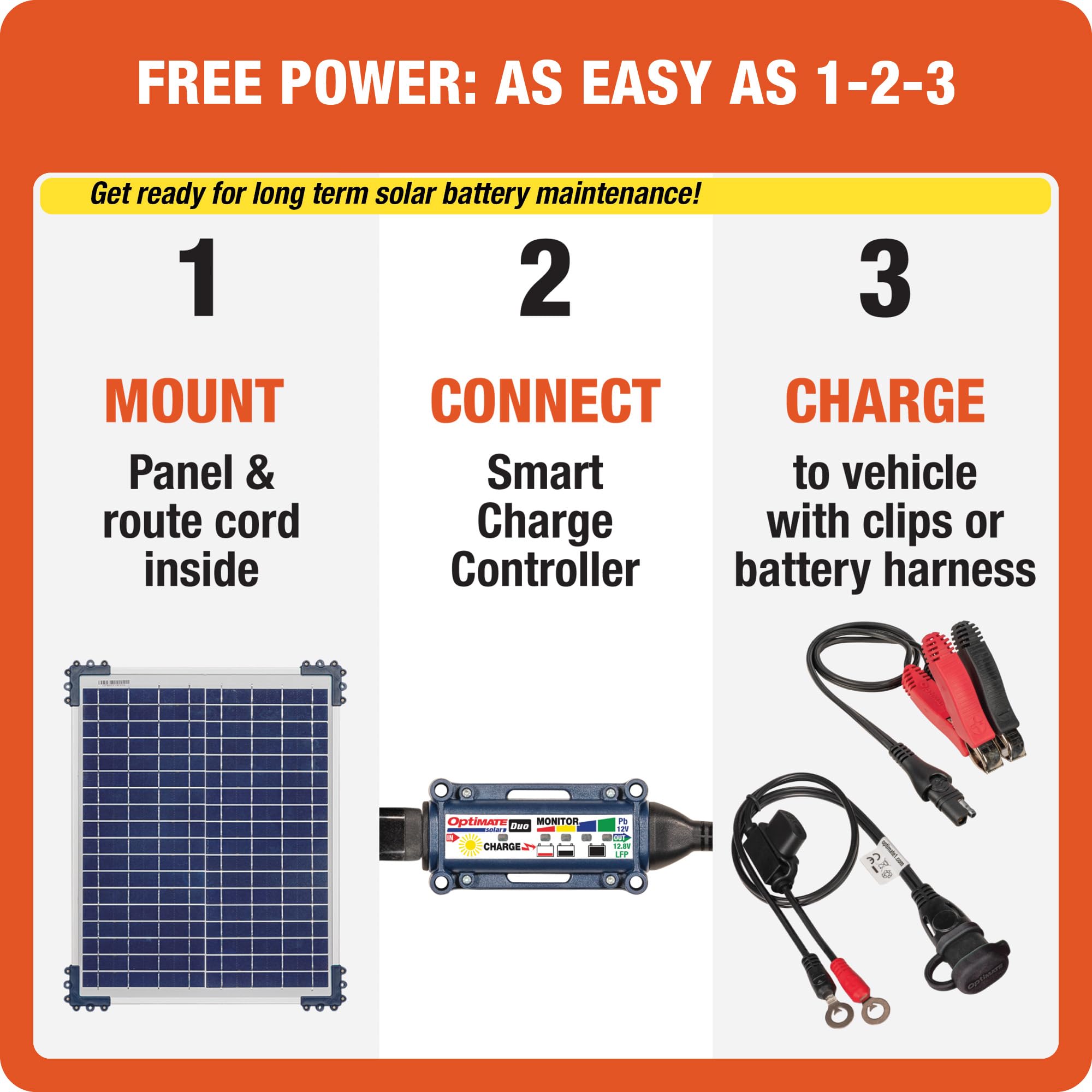 Solar Optimate Duo, TM522-D2, 6-Step 12V / 12.8V 1.6A Weatherproof Charger & Battery Saving Maintainer
