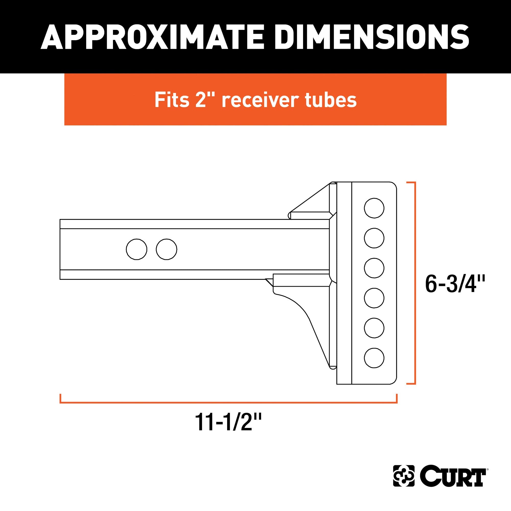 CURT Replacement Shank for Adjustable Trailer Hitch Ball Mount #45901, Fits 2-Inch Receiver, CARBIDE BLACK POWDER COAT