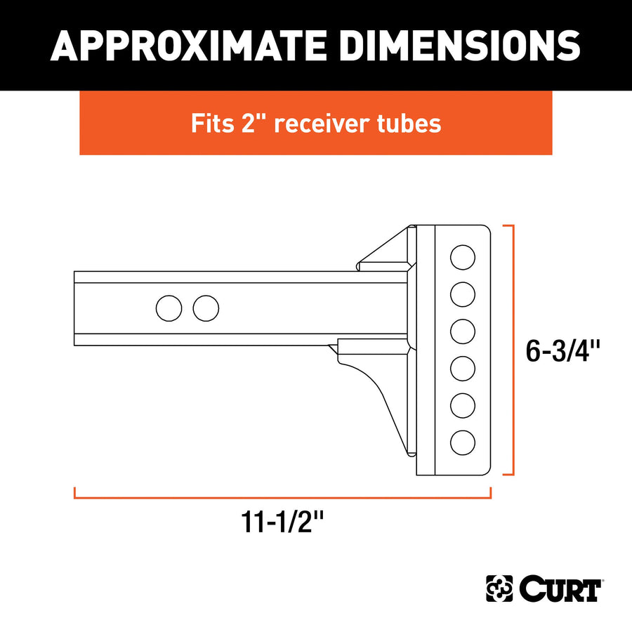 CURT Replacement Shank for Adjustable Trailer Hitch Ball Mount #45901, Fits 2-Inch Receiver, CARBIDE BLACK POWDER COAT