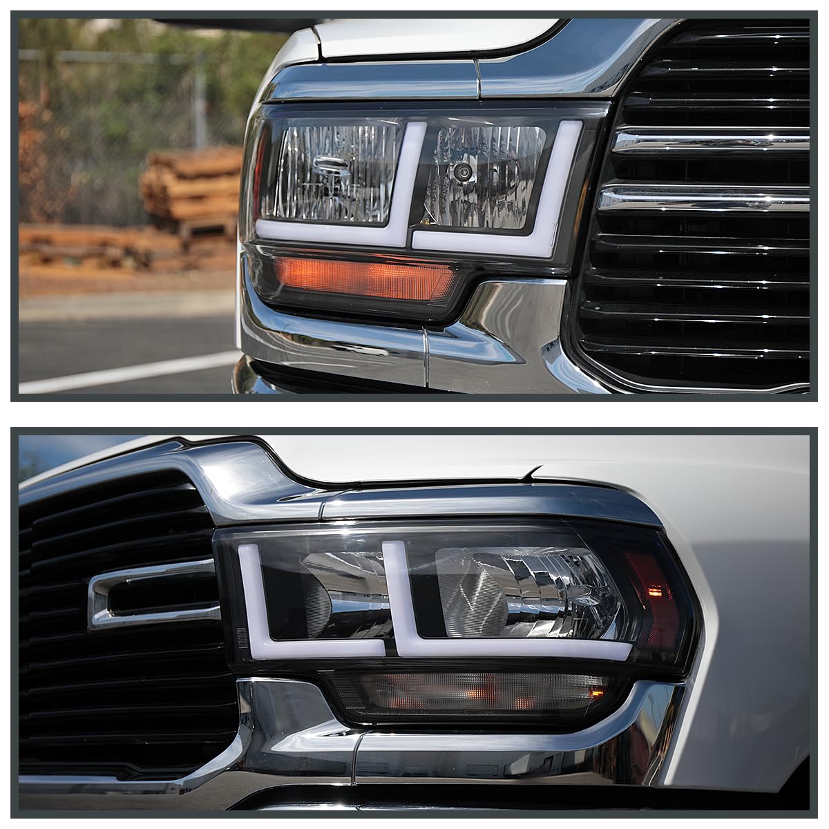 Black SPEC-D TUNING Headlights w/LED Tube Compatible with 2019-2024 Ram 2500/3500, Left + Right Pair Headlamp Assembly