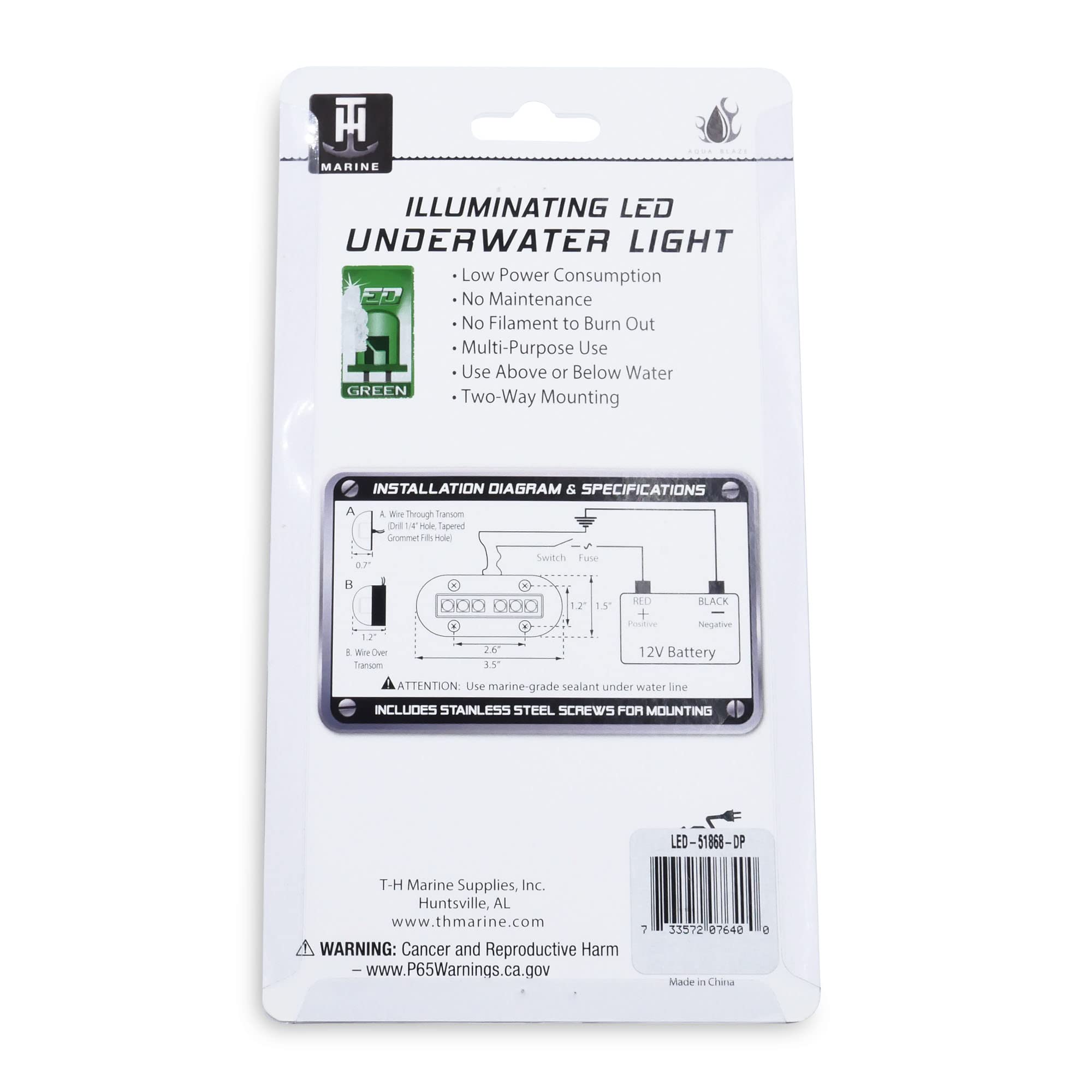 T-H Marine Boat Underwater Lights - High-Intensity Surface Mount Waterproof Lighting - Use Above or Below Water - Multi-Purpose Use and Low Power Draw - Green
