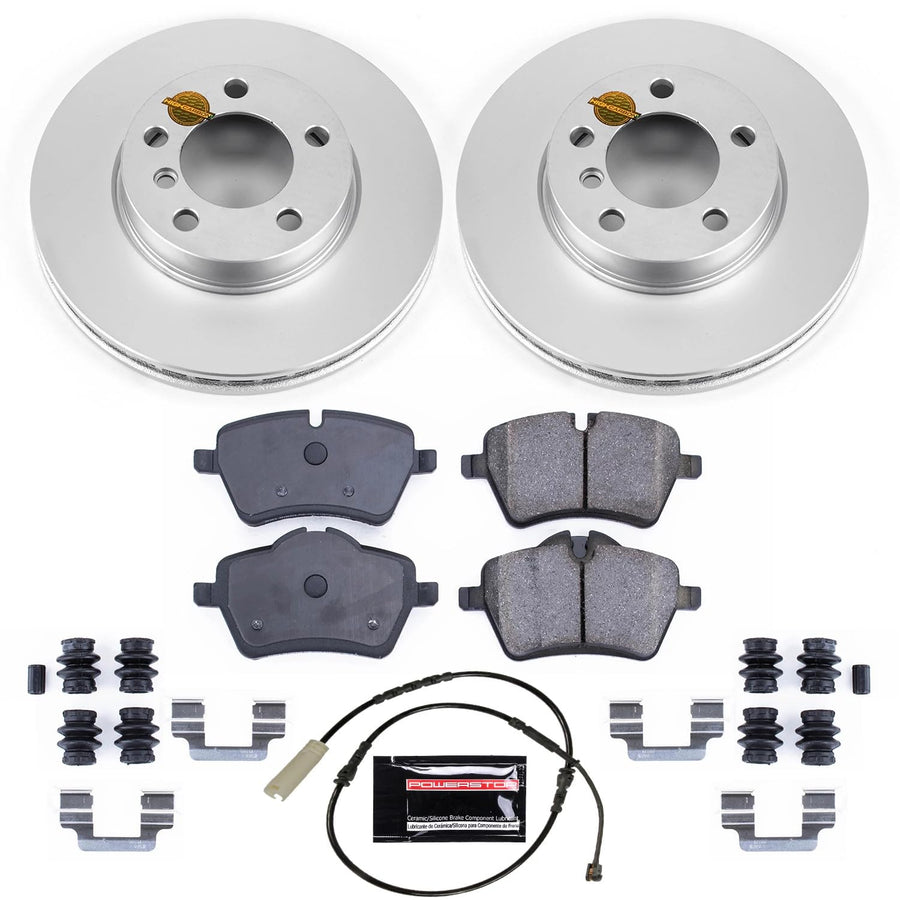 Power Stop Coated Brake Rotor and Ceramic Brake Pads CRK6662- Front For Mini Cooper Countryman 2011-2016, Mini Cooper Paceman 2013-2016 [Model Specific]