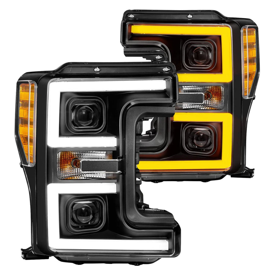17-19 Ford F-250/350/450 SD ANZO (w/o Factory LED) LED Proj Headlights w/Light Bar Switchback Blk (111577)