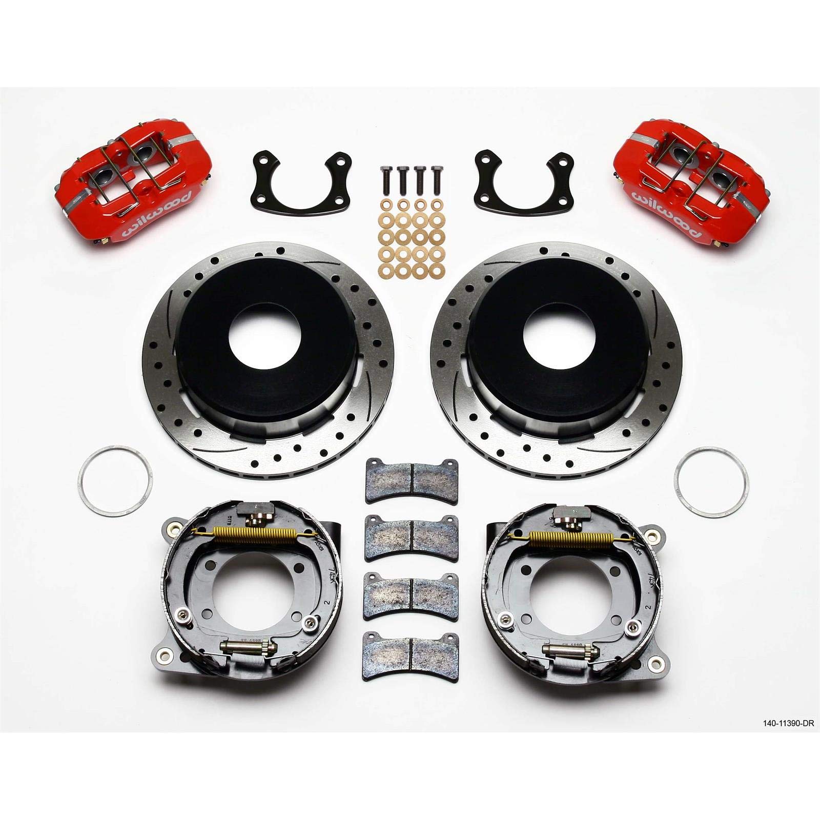 140-11390-DR WILWOOD FDP-LP 11.00" P-Brake Kit, Drill-Red New Big Ford 2.50" Offset