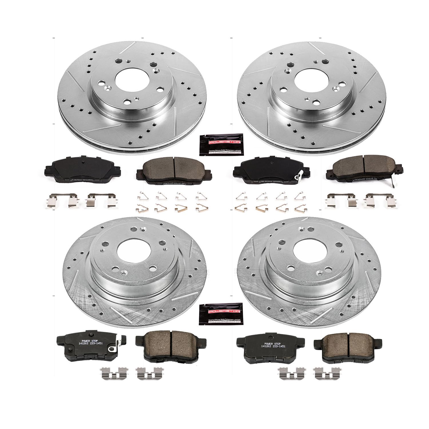 Power Stop K7346 Z23 Carbon Fiber Brake Pads Front and Rear with Drilled & Slotted Brake Rotors Kit For Honda Accord 2016-2017 [Model Specific]