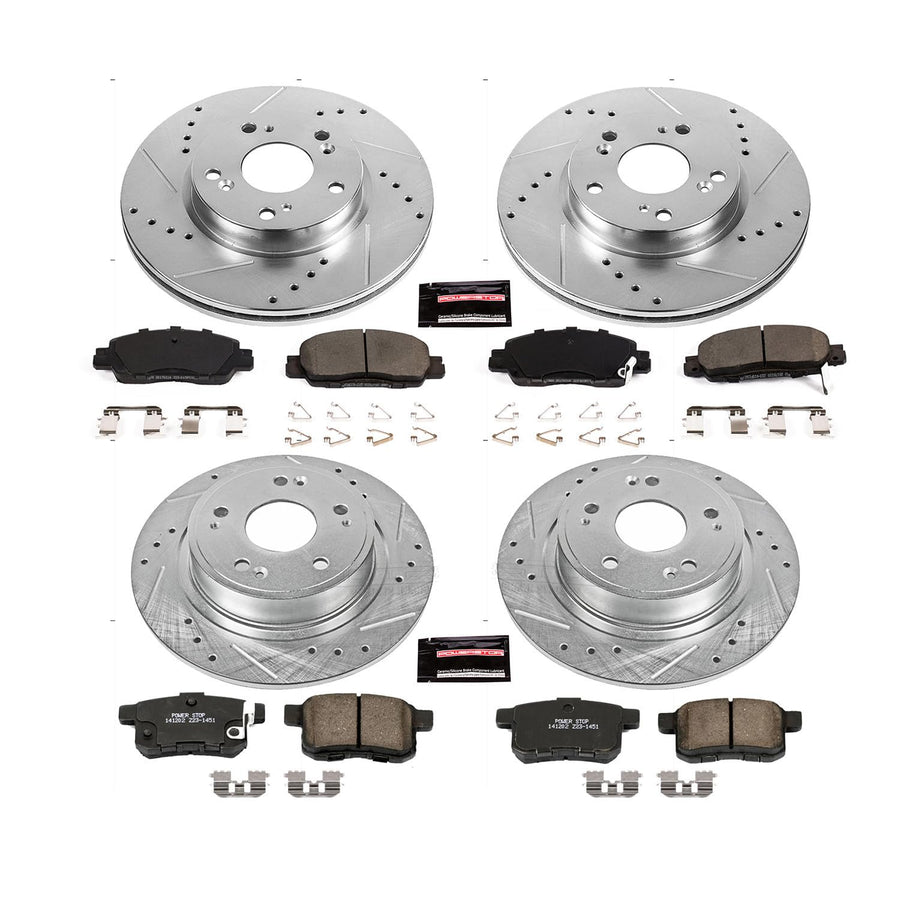 Power Stop K7346 Z23 Carbon Fiber Brake Pads Front and Rear with Drilled & Slotted Brake Rotors Kit For Honda Accord 2016-2017 [Model Specific]