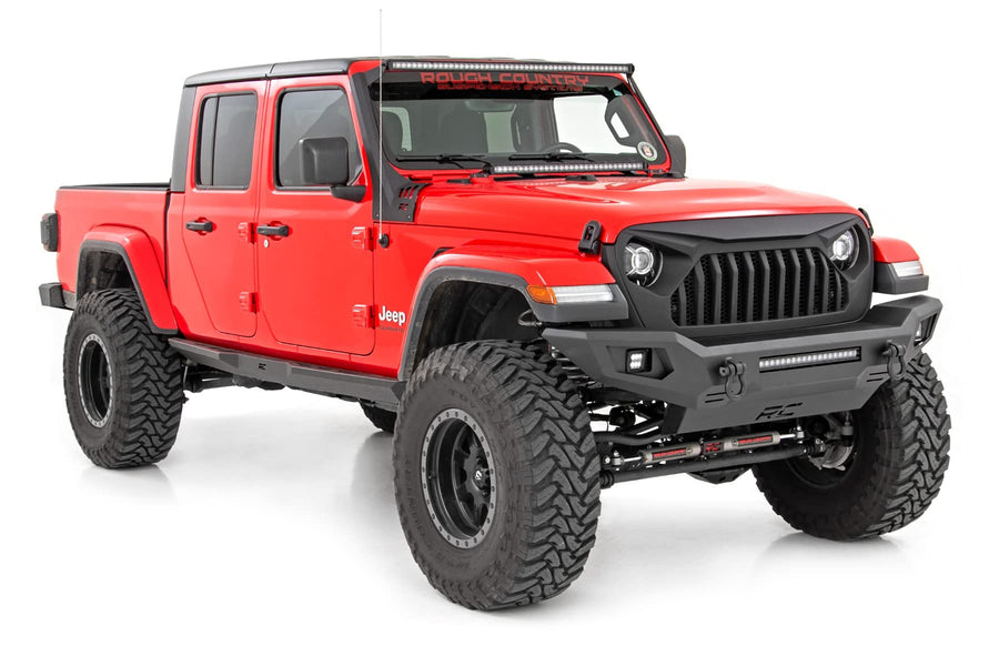 Rough Country Full-Width Front Bumper for Jeep Gladiator JT/Wrangler JK & JL/Unlimited with 20" LED Bar & 2" Cube Lights