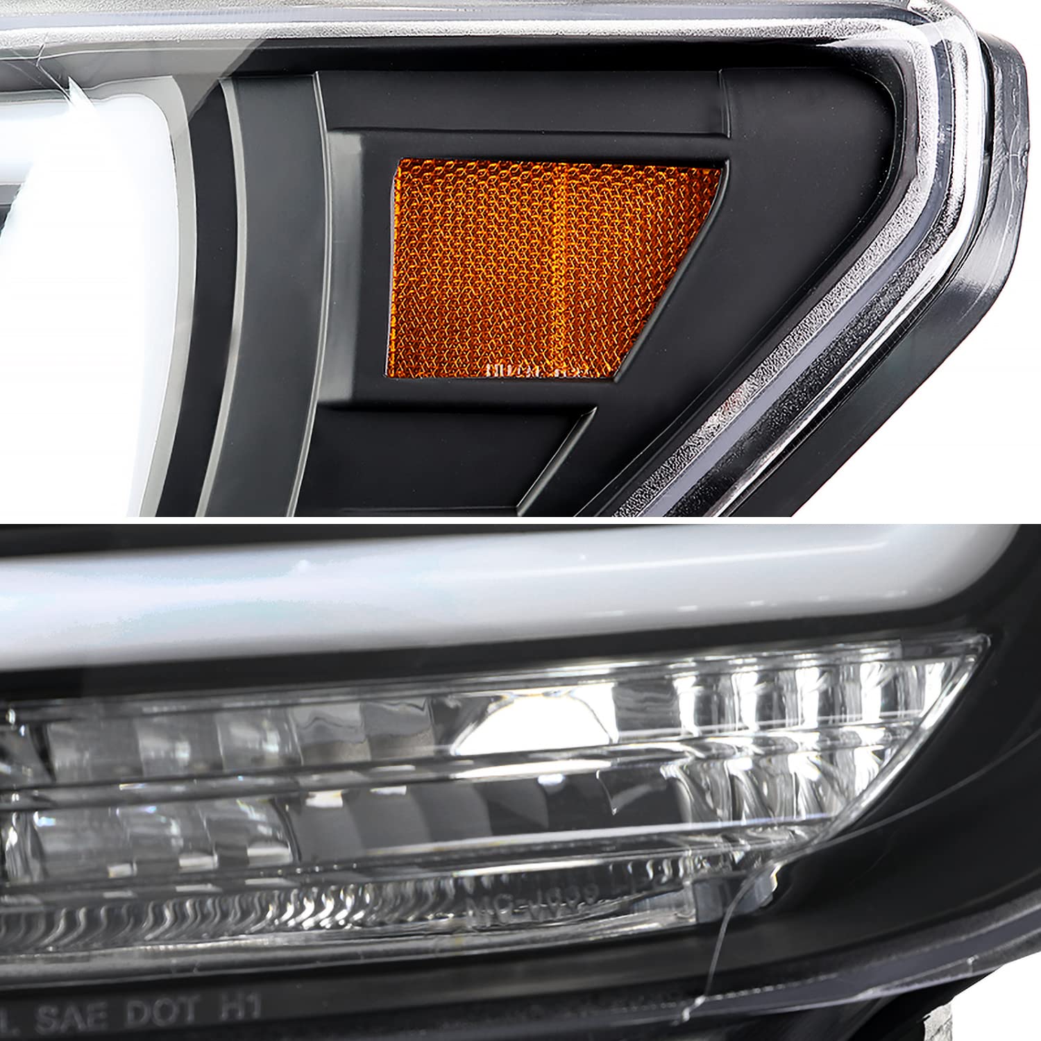 Black Projector Headlights w/LED Light Bar SPEC-D TUNING Compatible with 2007-2013 Toyota Tundra, 2008-2017 Toyota Sequoia, Left + Right Pair Headlamps Assembly