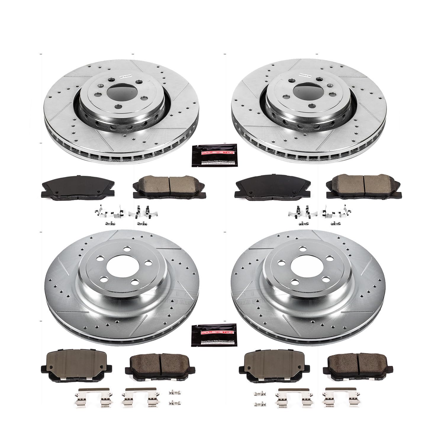 Power Stop K7051 Z23 Carbon Fiber Brake Pads Front and Rear with Drilled & Slotted Brake Rotors Kit For Dodge Charger 2014-2023 [Model Specific]