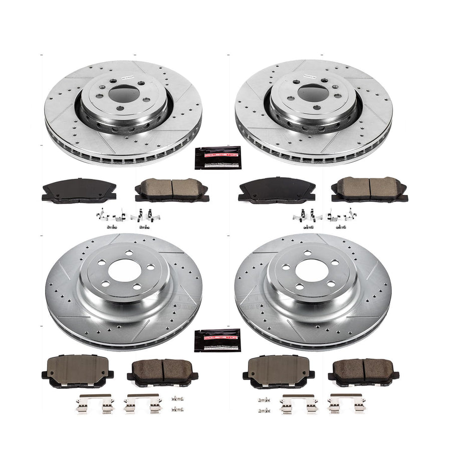 Power Stop K7051 Z23 Carbon Fiber Brake Pads Front and Rear with Drilled & Slotted Brake Rotors Kit For Dodge Charger 2014-2023 [Model Specific]