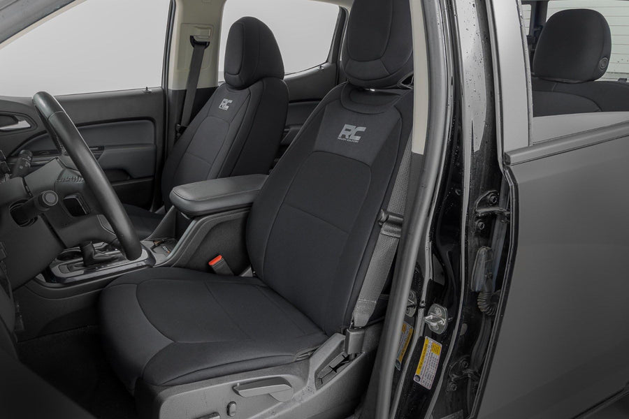 Rough Country Neoprene Seat Covers for GMC Canyon & Chevy Colorado (2015-2022) Front Bucket/Rear Bench - Waterproof & UV Resistant, Foam Padded, Front & Rear Seat Cover Set
