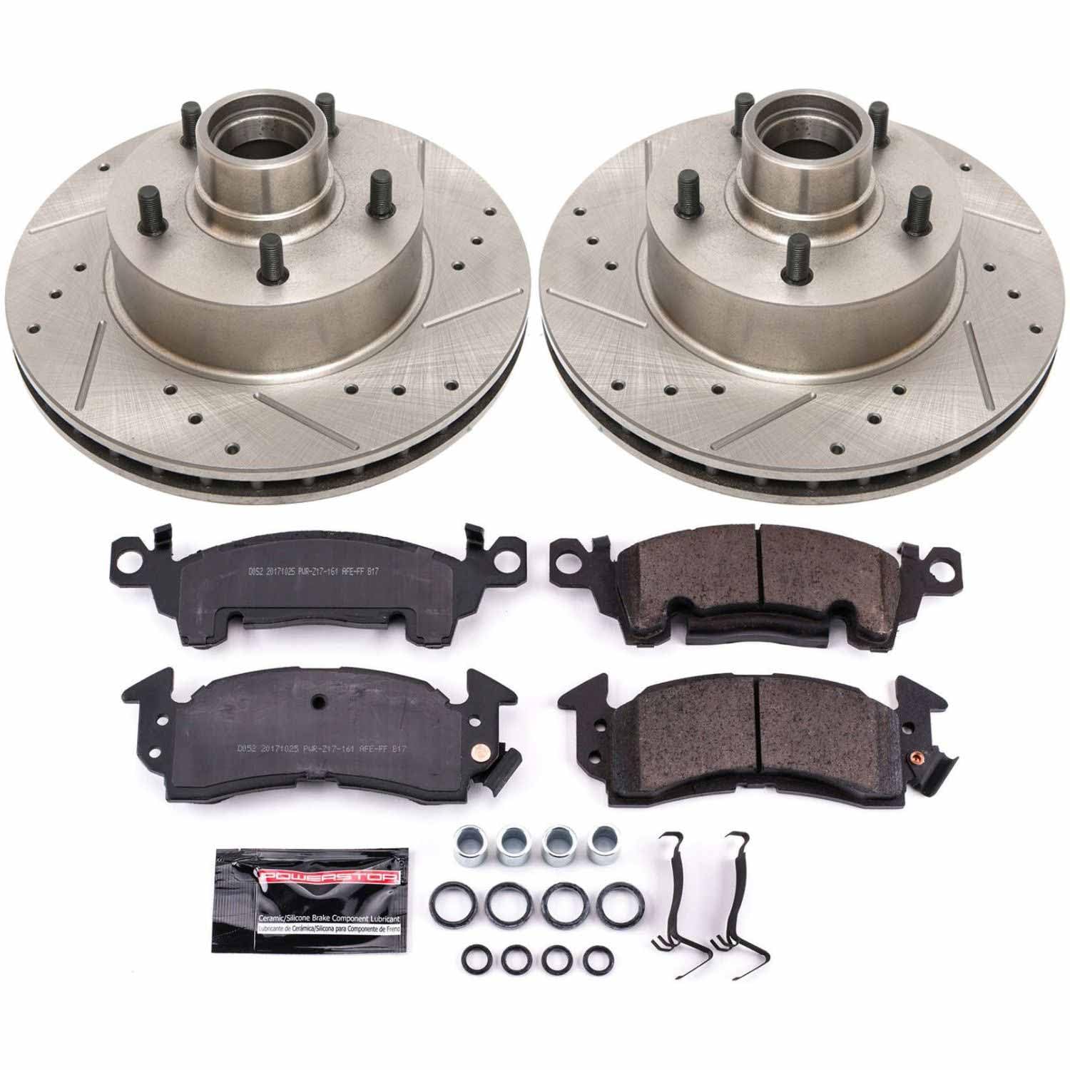 Power Stop K2908 Z23 Carbon Fiber Brake Pads with Drilled & Slotted Brake Rotors Kit Front