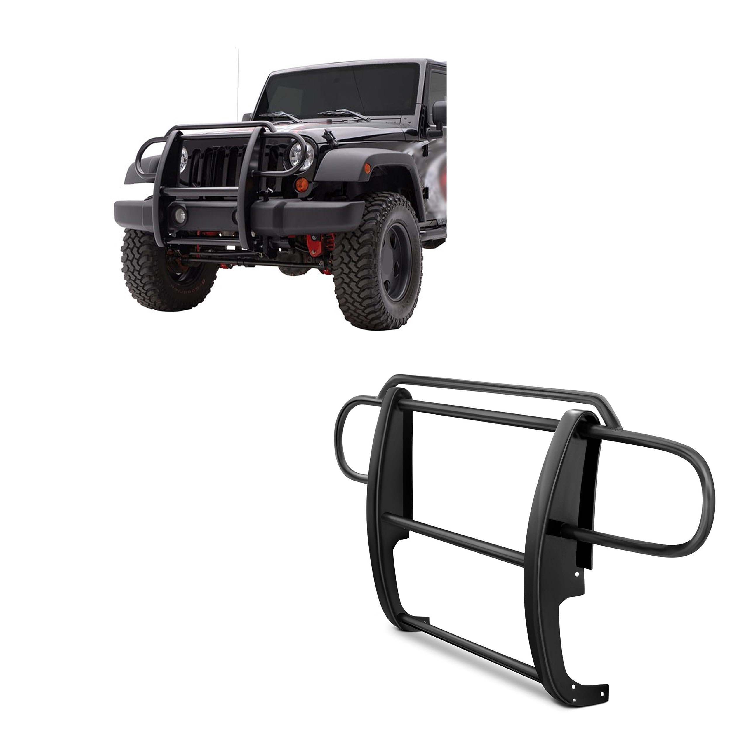 Grille Brush Black Horse Bumper Guard Modular Black Compatible with 2007-2017 Jeep Wrangler-17JPWRMA