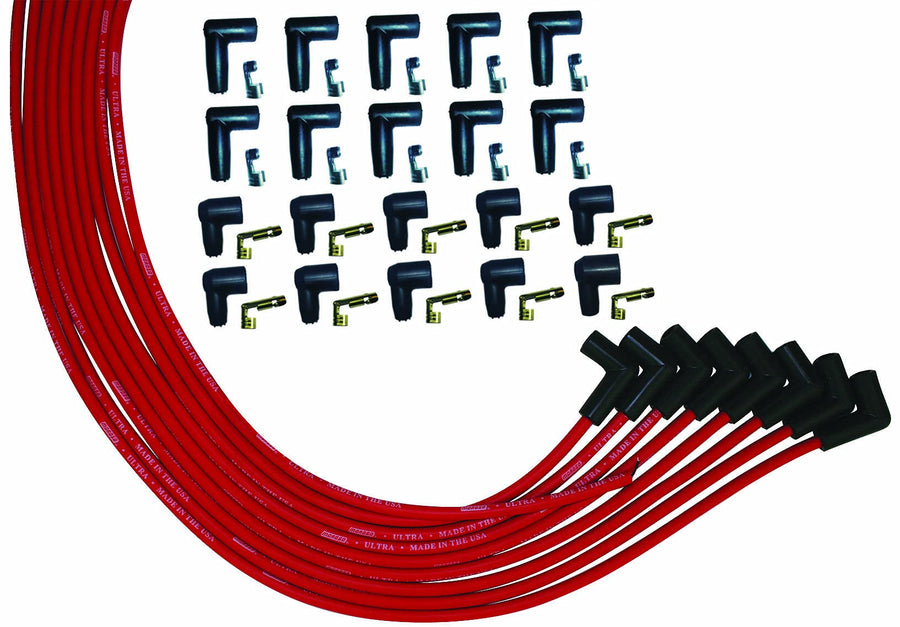 Ultra Series Moroso Universal V8 Red Spark Plug Wires, 90 Degree Plug Ends