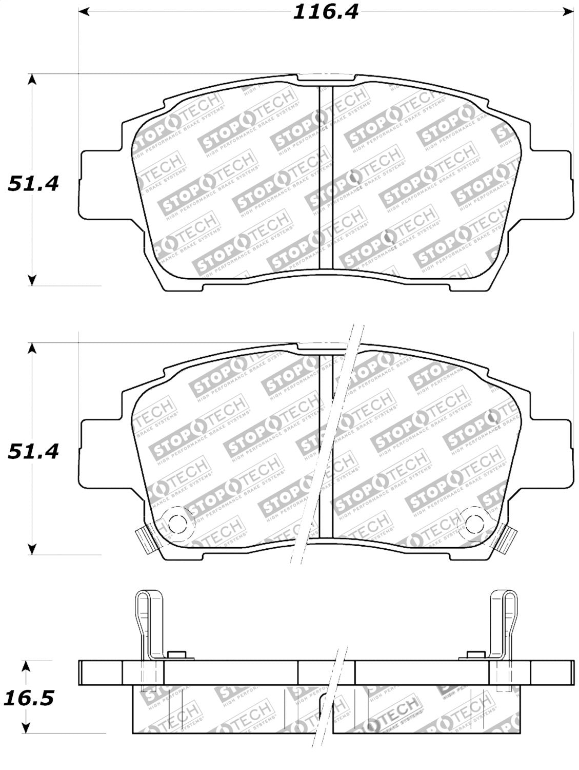 Front StopTech 308.08220 Brake Pads with Shims and Hardware Street