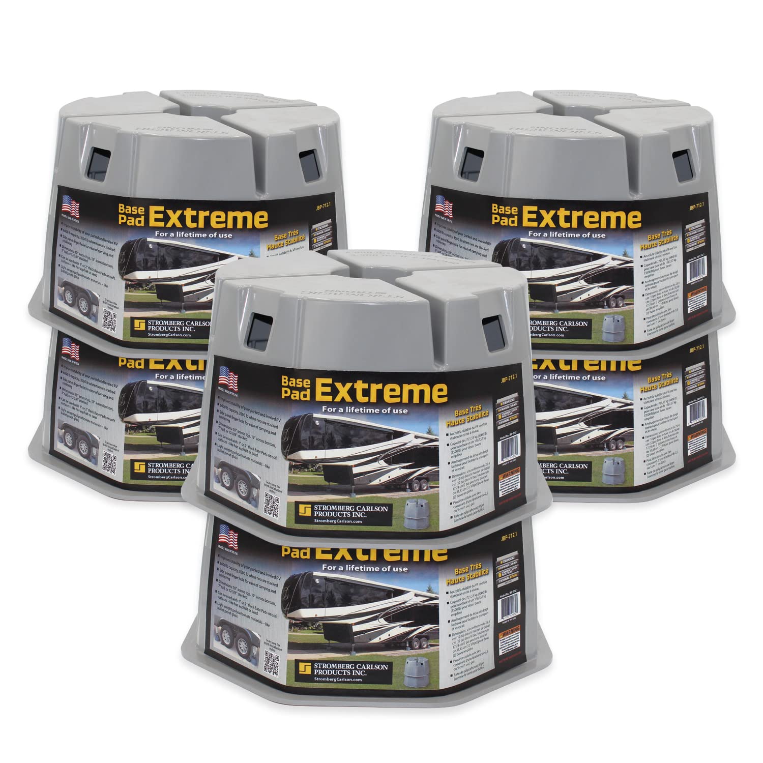 Stromberg Carlson JBP-712.6 Extreme Base Pad 6 Pack – 6" RV Utility Blocks for Leveling, Camper Jack Blocks, Setup Blocks – 6000 lb Capacity, Lightweight & Stackable – Universal Fit – Black – 6" Tall