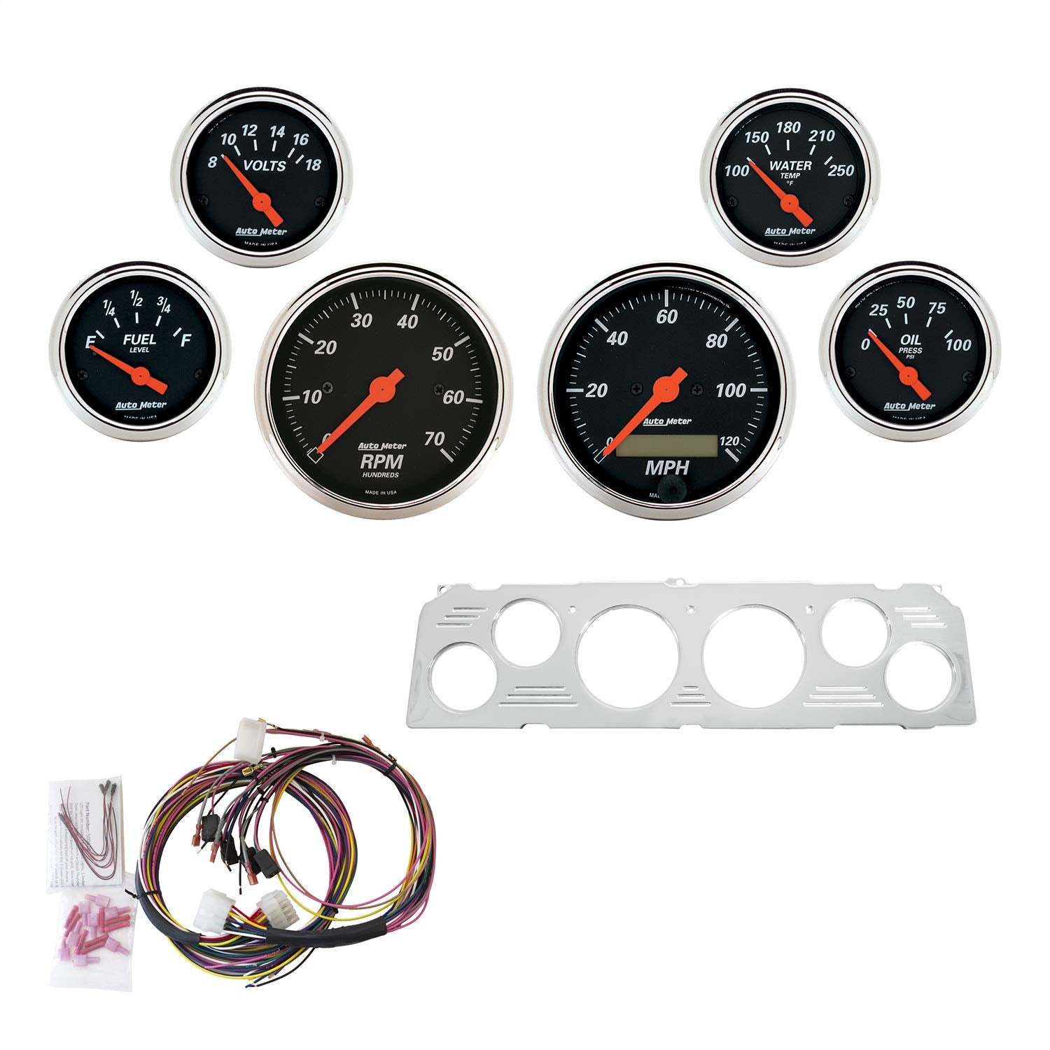 Gauge Kit AutoMeter 7043-DB, 6 Pc, Chevy Truck 64-66, Tach/Mph/Fuel/Oilp/Wtmp/Volt, Db