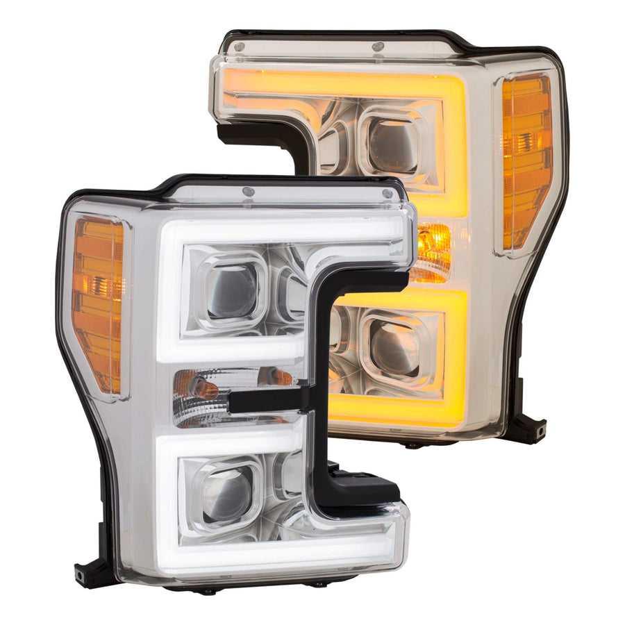 FORD F250/ F350/ F450 17-19 PROJECTOR PLANK STYLE ANZO USA SWITCHBACK HEADLIGHT CHROME/AMBER