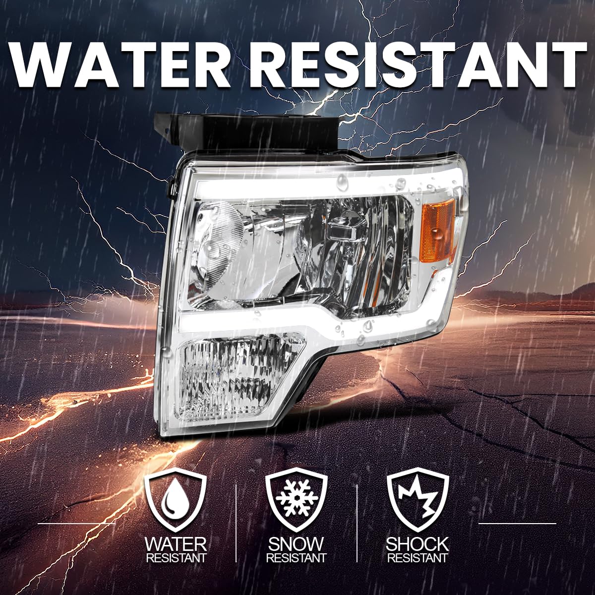 Chrome Headlights SPEC-D TUNING w/LED Tube Compatible with 2009-2014 Ford F150 F-150, Left + Right Pair Headlamps Assembly