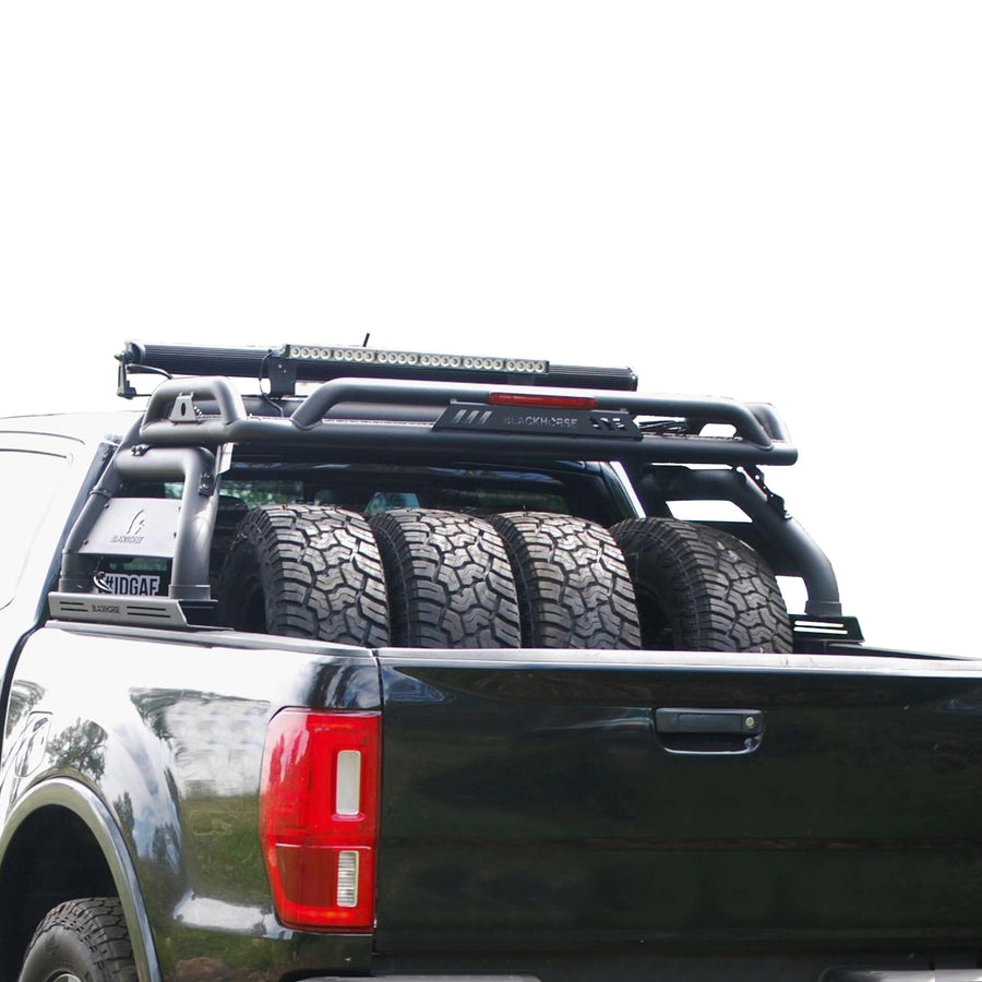 Atlas Black Horse Roll Bar W/40 in LED Light Bar Compatible with 2019-2024 Ford Ranger-ATRB8BK-KIT