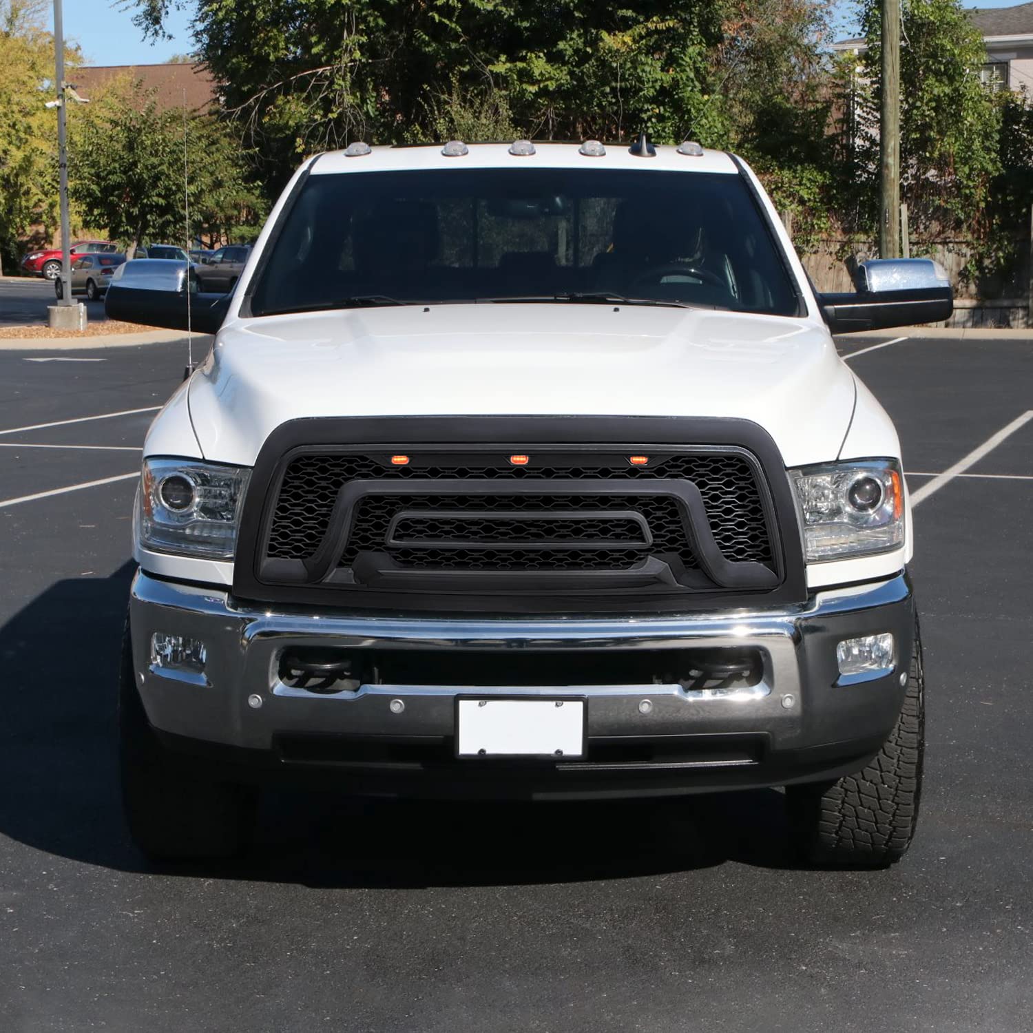 Matte Black Spec-D Tuning Front Bumper Hood Grille w/Amber LED Lights Compatible with 2010-2018 Dodge Ram 2500 3500 Truck