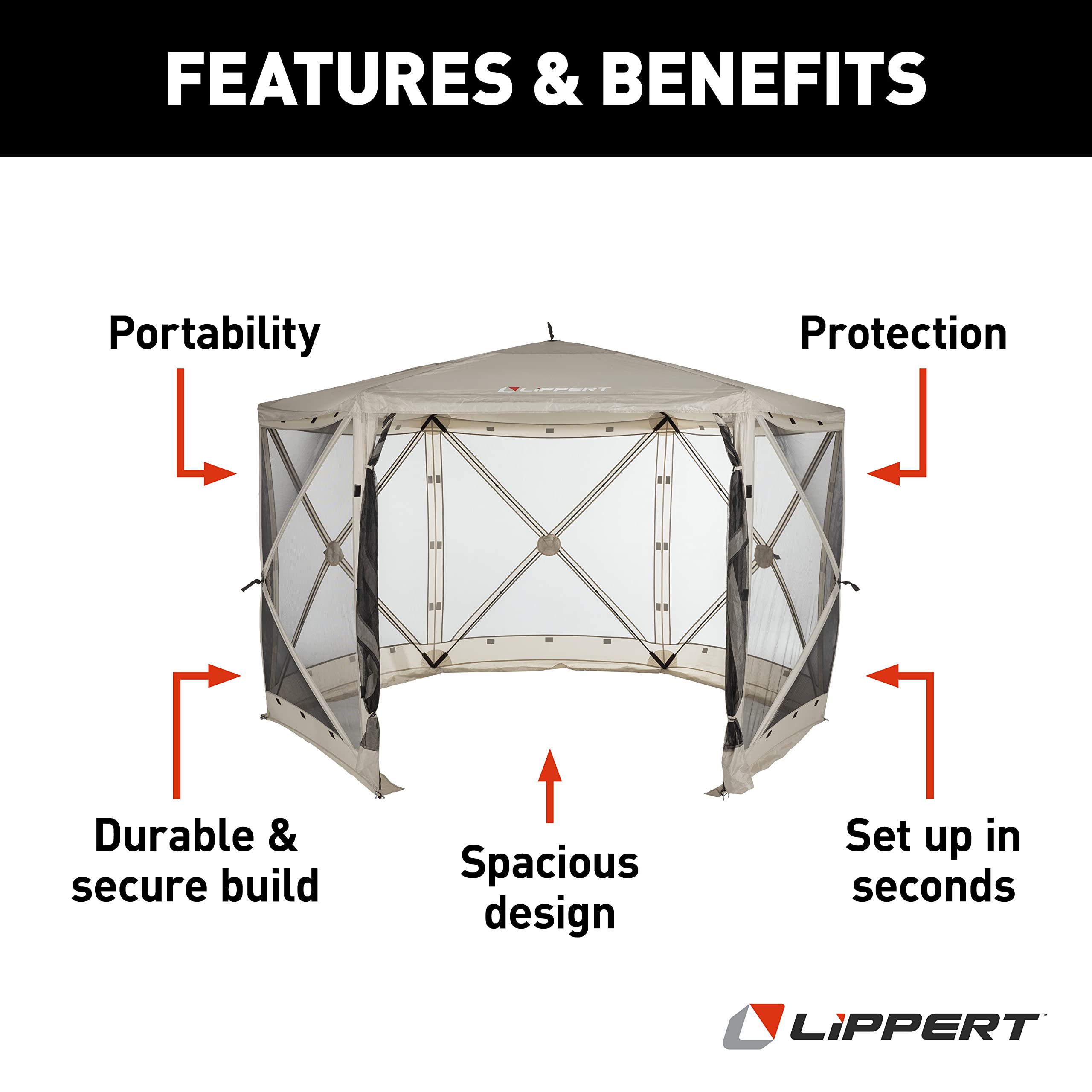 Lippert Popup Picnic Gazebo Tent for Camping, Patios and Easy Outdoor Shelter - 12' x 12', Brown