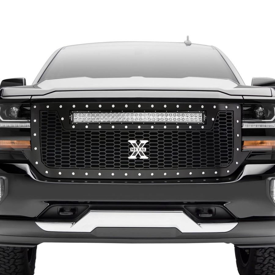 Laser Torch Grille 2016-2018 Silverado 1500, Black, 1 Pc, Replacement, Chrome Studs with (1) 30" LED - PN #7311281