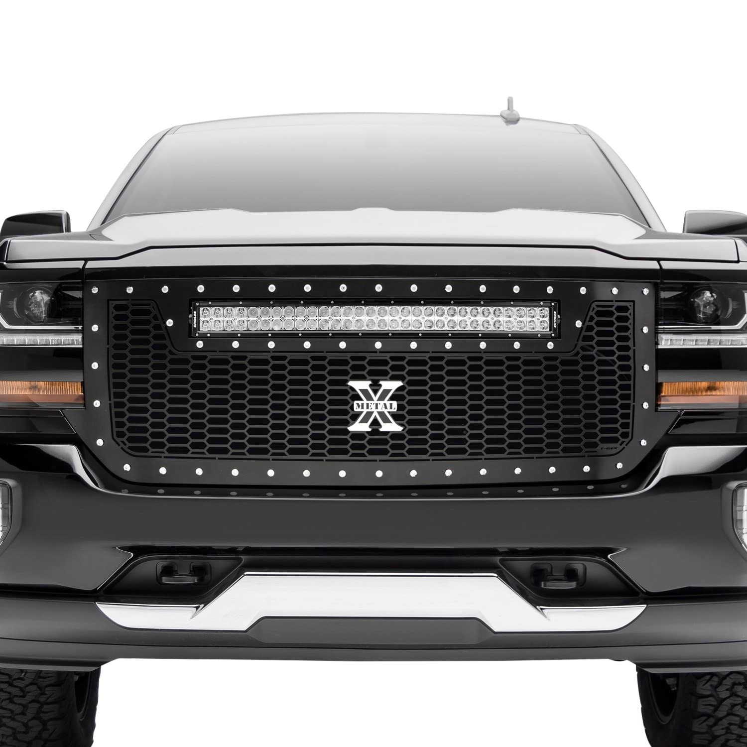 Laser Torch Grille 2016-2018 Silverado 1500, Black, 1 Pc, Replacement, Chrome Studs with (1) 30" LED - PN #7311281
