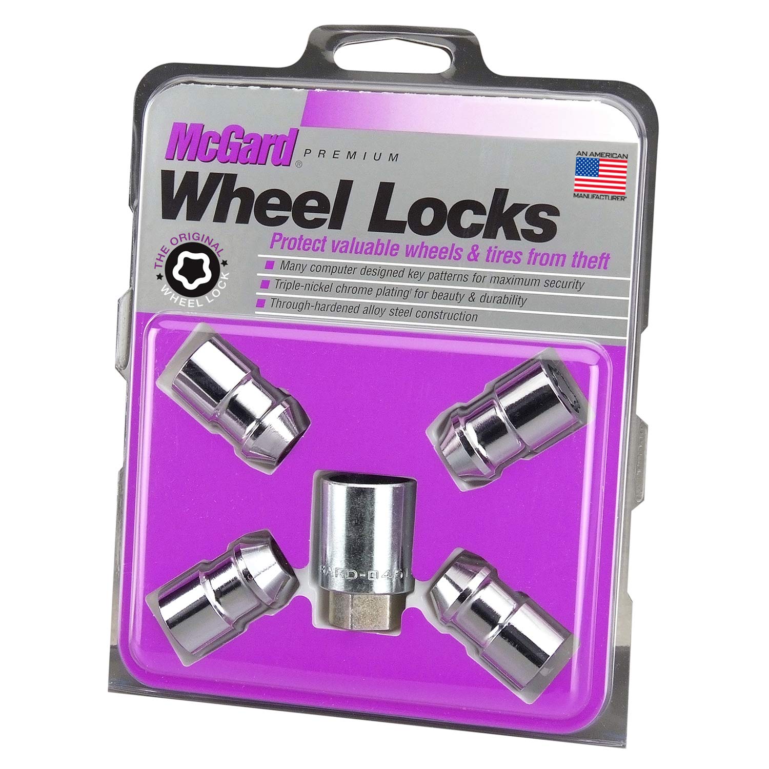 Chrome Cone Seat Wheel Locks McGard 24131 (1/2" - 20 RH - LH Thread Size), 4 Locks / 1 Key