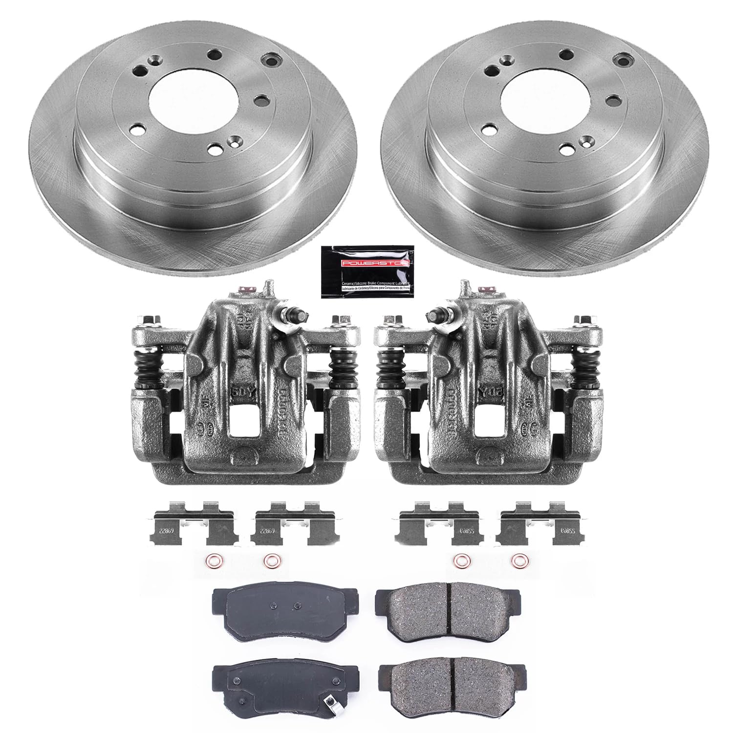 Power Stop KCOE5209 Rear Caliper Brake Kit- Brake Rotors, Ceramic Brake Pads and Brake Calipers For Hyundai Azera 2006-2009 [Model Specific]