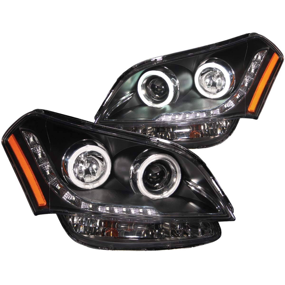 Black/Clear/Amber AnzoUSA Halogen Projector Headlights for Kia Soul