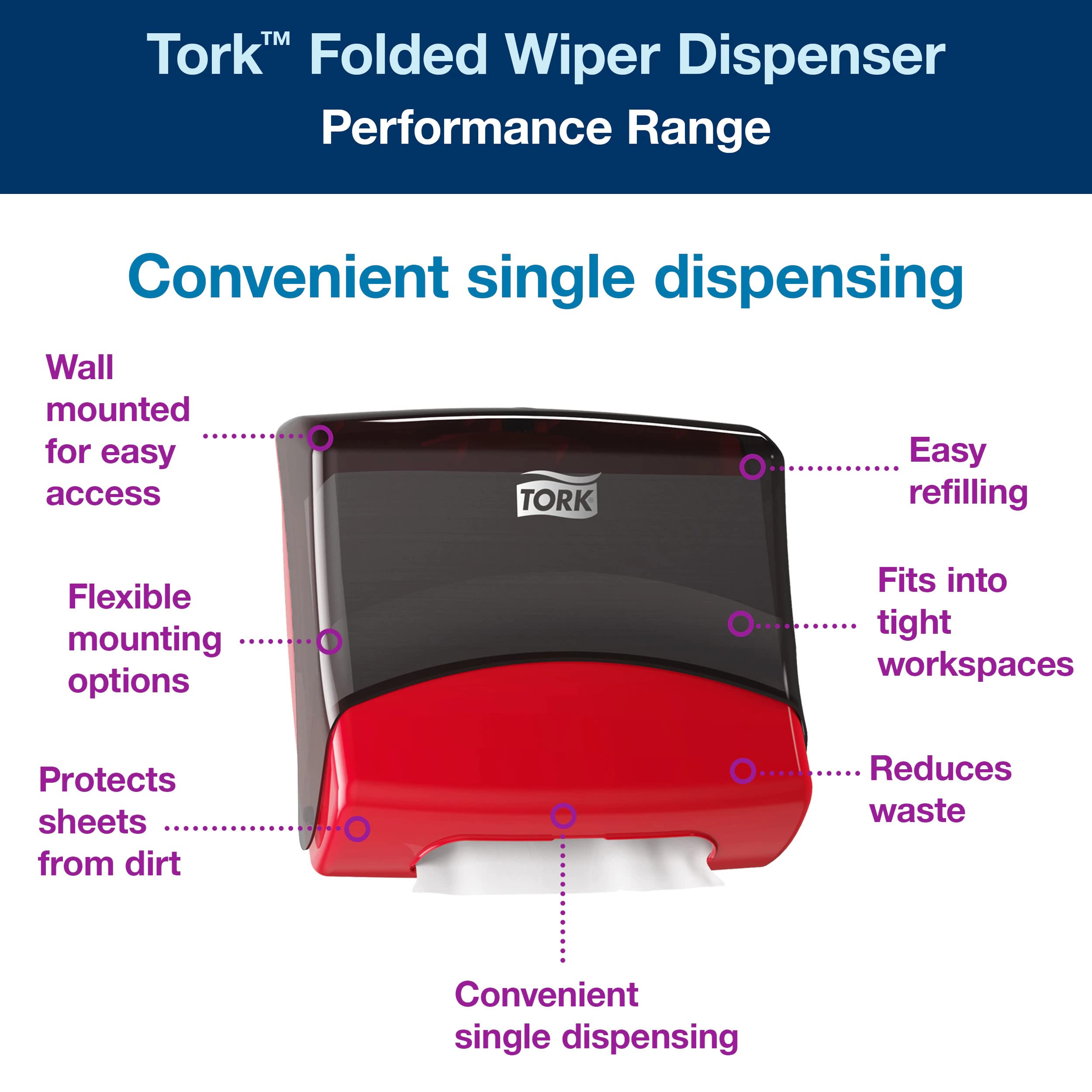 Tork W4 Folded Wiper Dispenser Red/Black, Wall-Mounted, 6540281