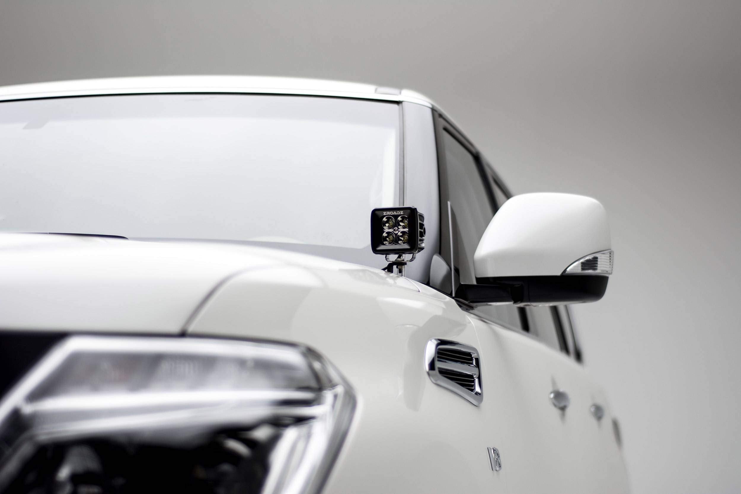 ZROADZ LED Kit Ditch Hood Hinge - Compatible w/ 2012-2017 Nissan Patrol Y62 - Incl. (2) 3 Inch LED Pod Lights - Mild Steel Gloss Black Finish - Bolt-On Easy Installation - PN #Z367871-KIT2