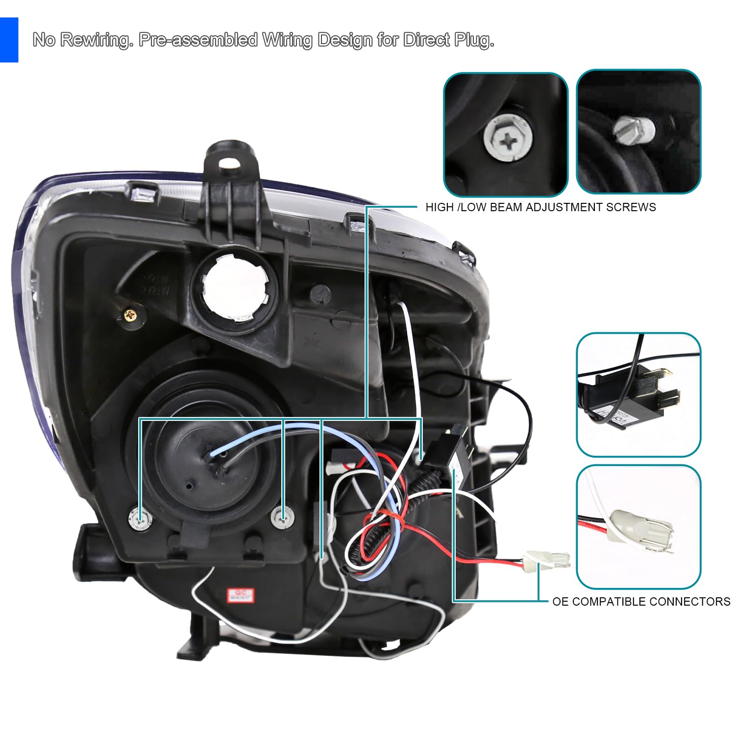 Halo Projector LED Lamps Black SPEC-D TUNING Headlights Compatible with 2006-2008 Toyota Yaris Hatchback, Left + Right Pair Headlamps Assembly