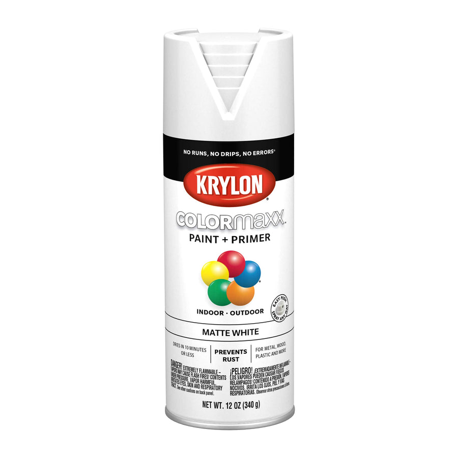 Krylon K05591007 Spray Paint and Primer COLORmaxx for Indoor/Outdoor Use, Matte White, 12 Ounce (Pack of 1)