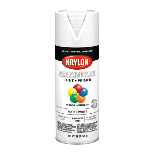 Krylon K05591007 Spray Paint and Primer COLORmaxx for Indoor/Outdoor Use, Matte White, 12 Ounce (Pack of 1)