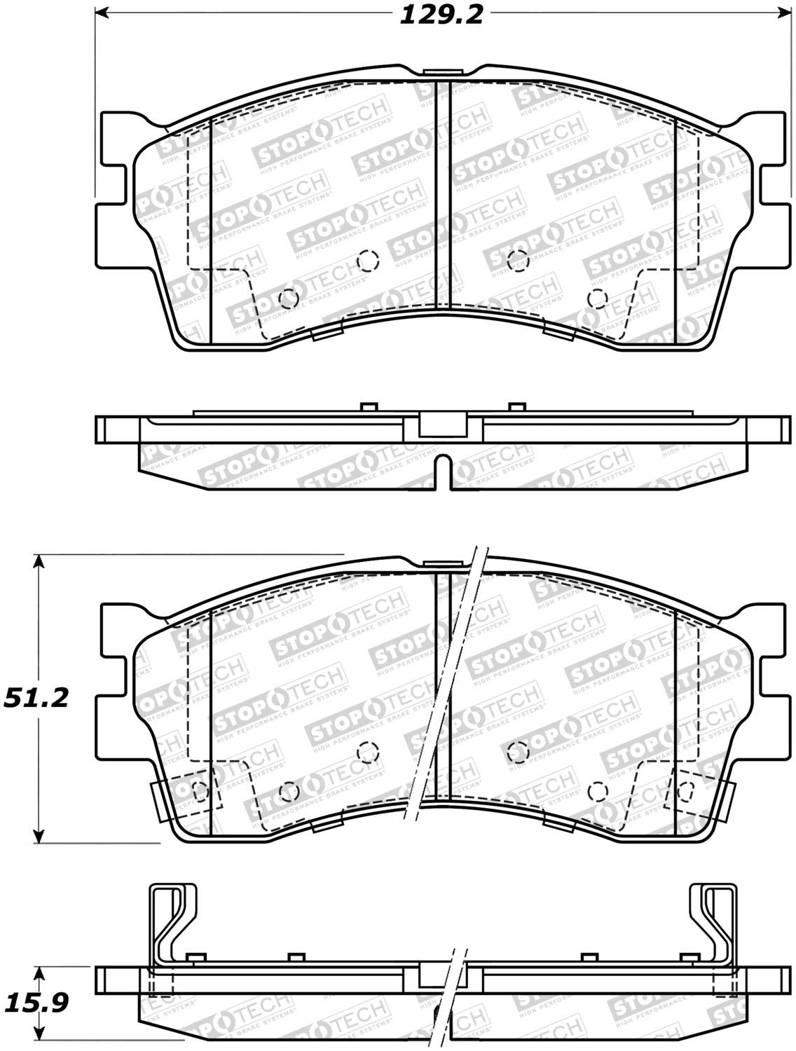 Front StopTech 308.08890 Brake Pads with Shims and Hardware Street