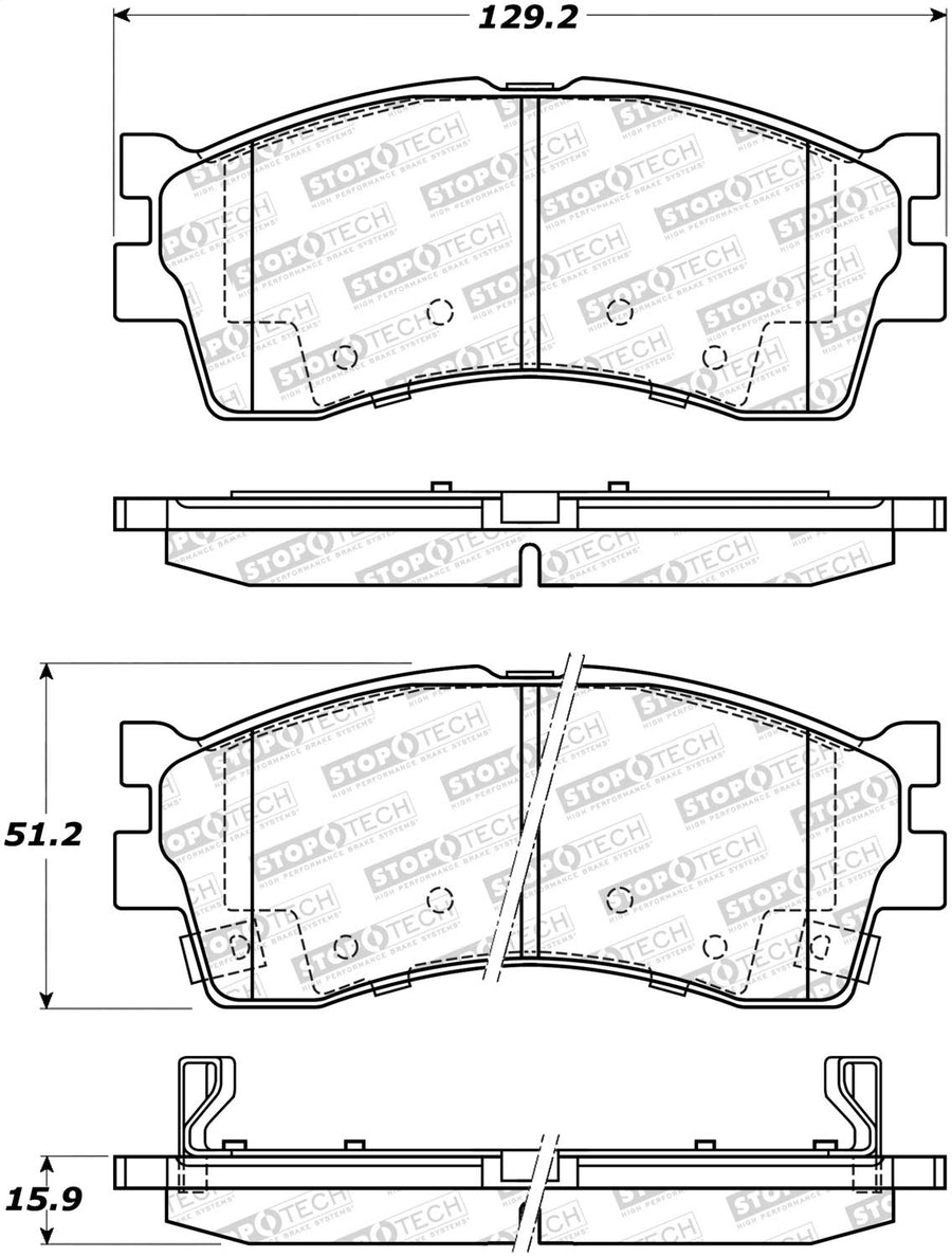 Front StopTech 308.08890 Brake Pads with Shims and Hardware Street