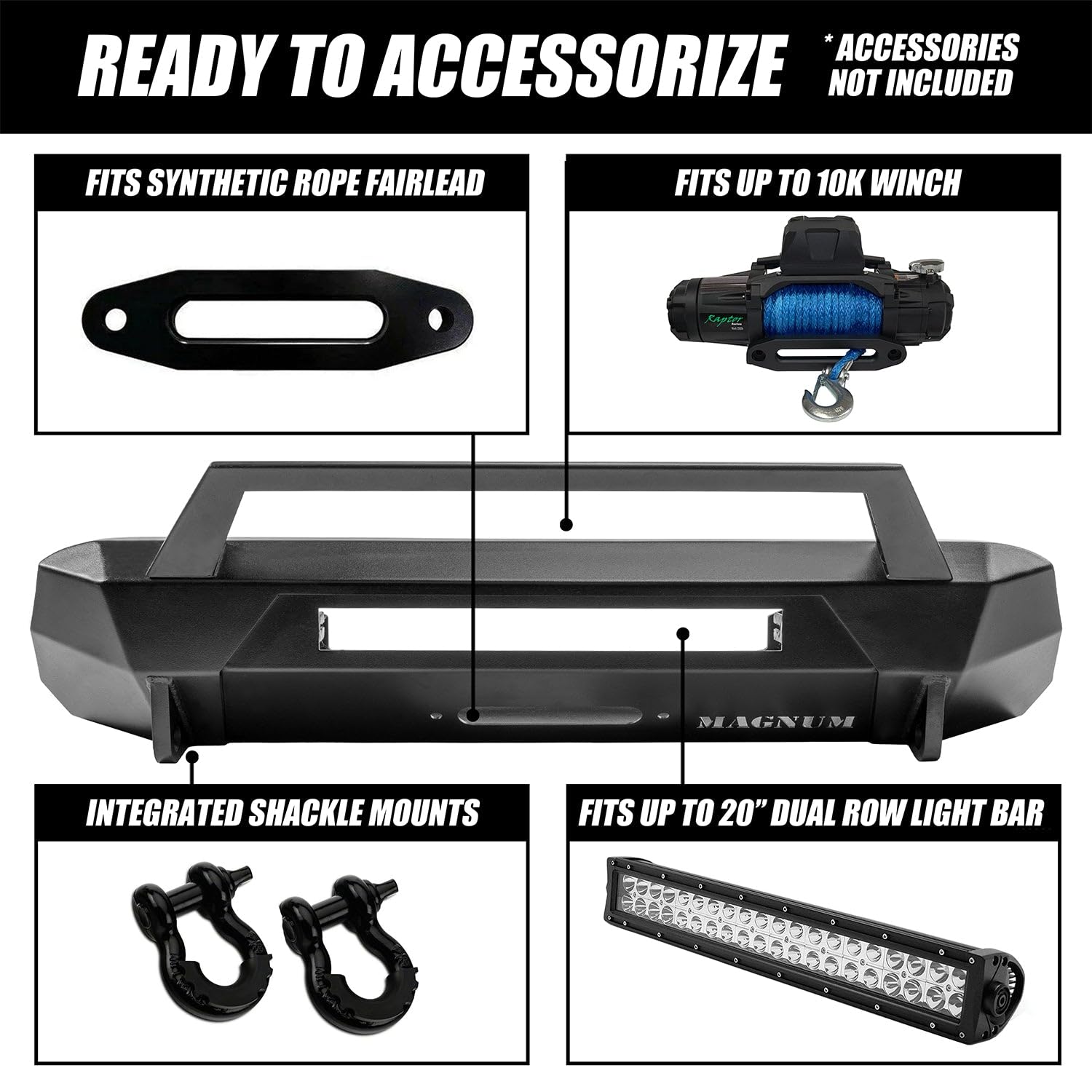 Front Bumper Magnum Winch RT Style Guard Black Compatible with 2016-2023 Tacoma