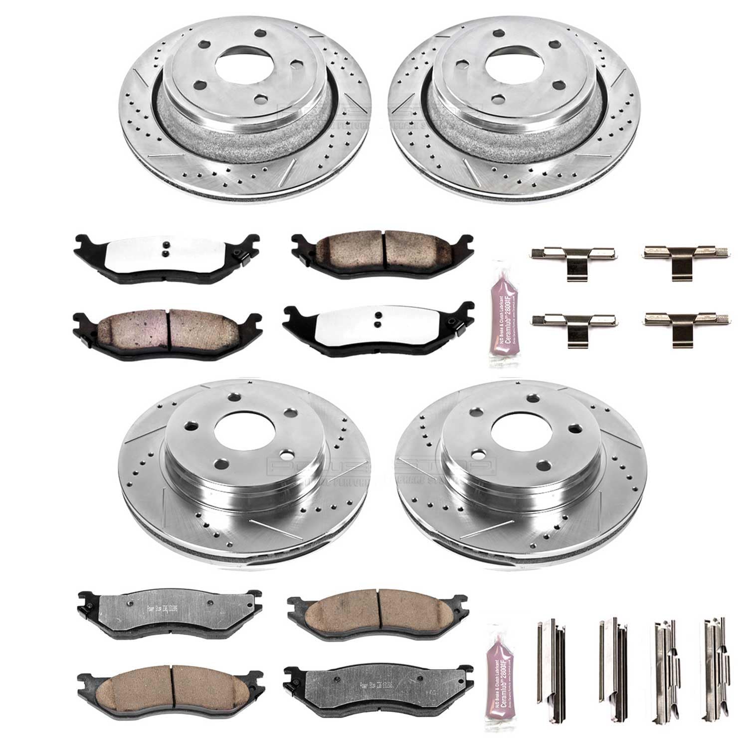 Power Stop Brake Kit Front and Rear For 2004 2005 2006 Dodge Durango 2002 Dodge Ram 1500 - Truck & Tow Carbon Fiber Ceramic Pads & Drilled and Slotted Rotors Replacement, K2166-36