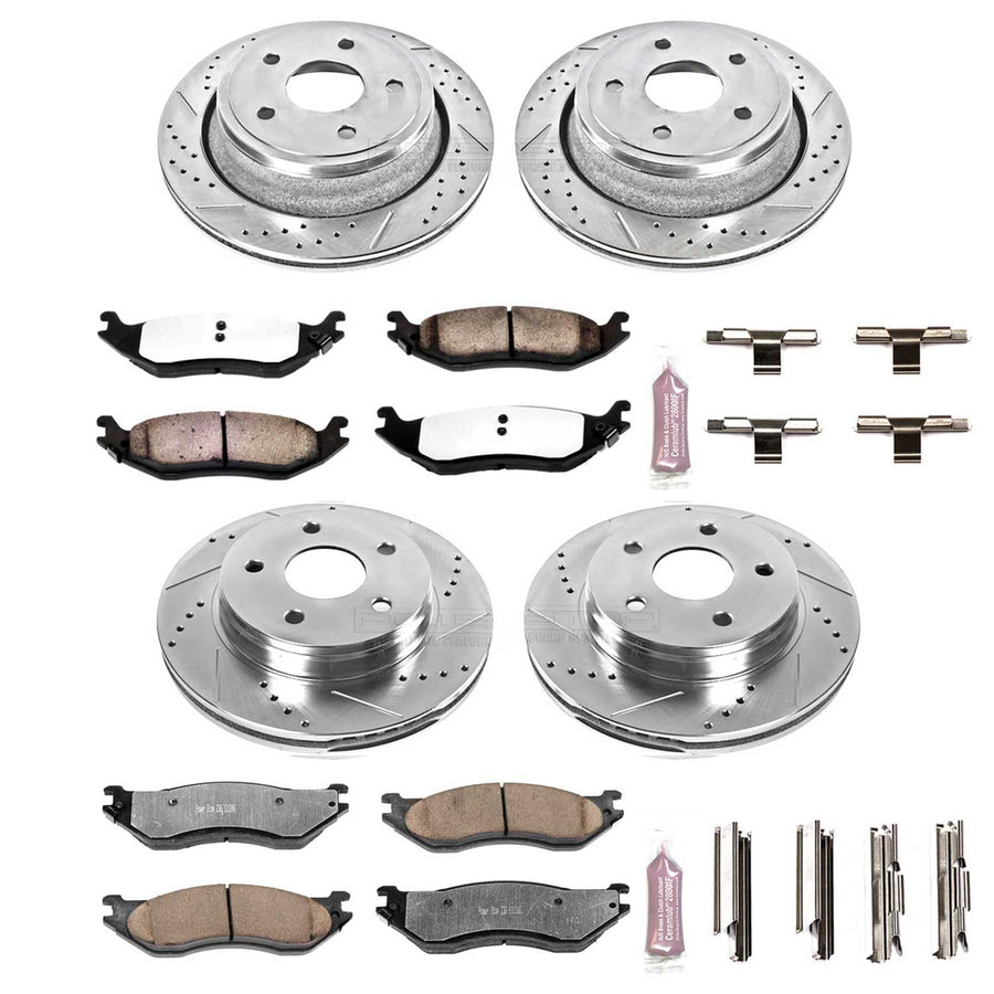 Power Stop Brake Kit Front and Rear For 2004 2005 2006 Dodge Durango 2002 Dodge Ram 1500 - Truck & Tow Carbon Fiber Ceramic Pads & Drilled and Slotted Rotors Replacement, K2166-36