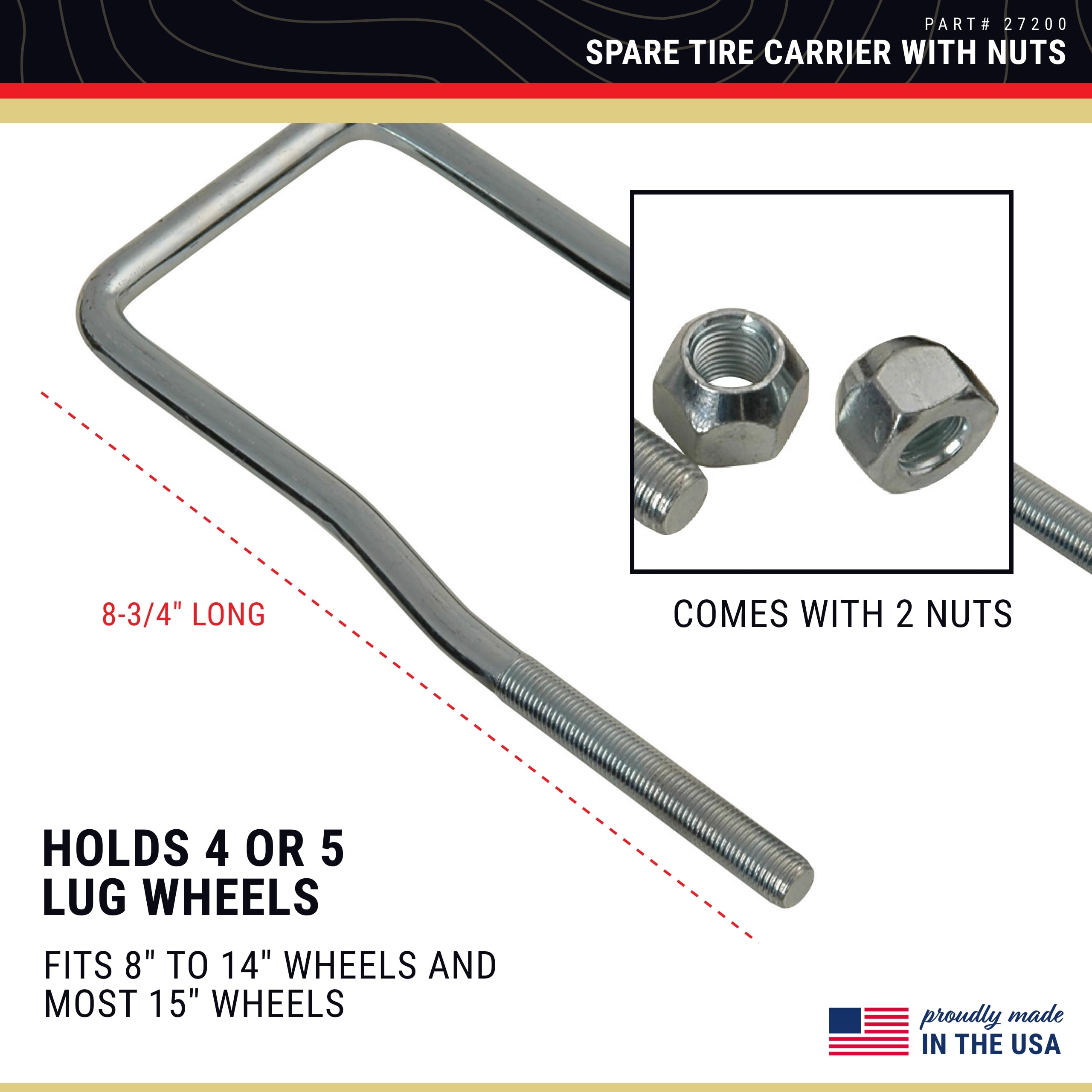 U-Bolt Spare Tire Carrier - CE Smith Durable Zinc-Plated Boat Accessories - 8-3/4" (27200)