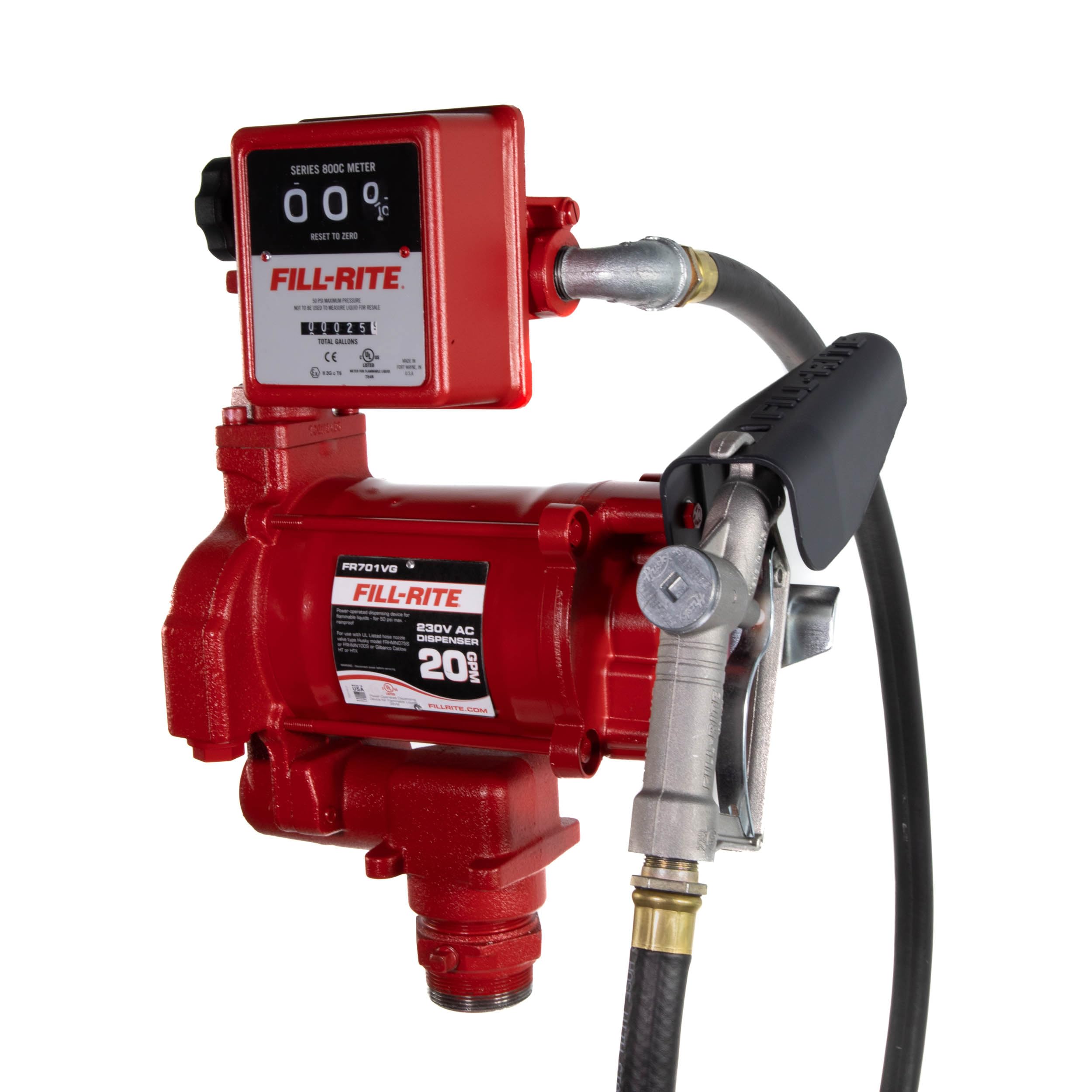 Fill-Rite 220V FR700VG AC Pump, 3/4"x12' Hose, 1" Manual Nozzle