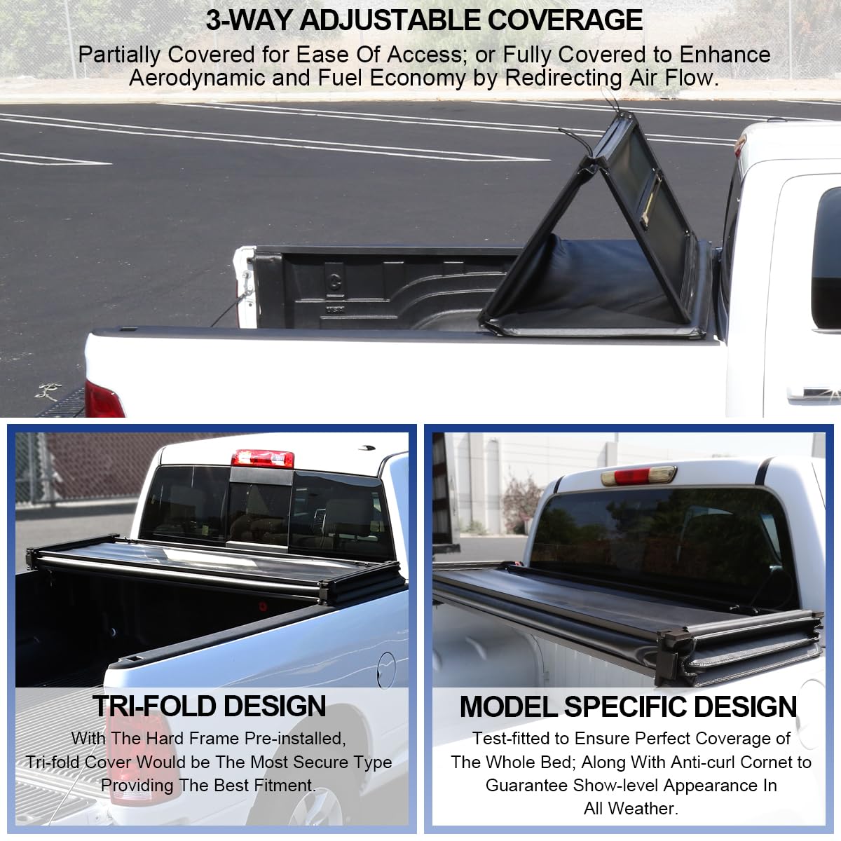 Soft Tri-Fold Vinyl Tonneau Cover Spec-D Tuning Compatible with 2016-2019 Toyota Tacoma 6' Short Bed